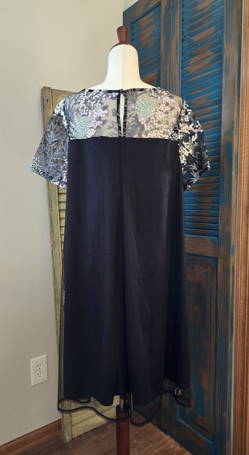 Lane Bryant Floral Embroidered Mesh Shift Dress 18/20 Black Pink Green Cottage