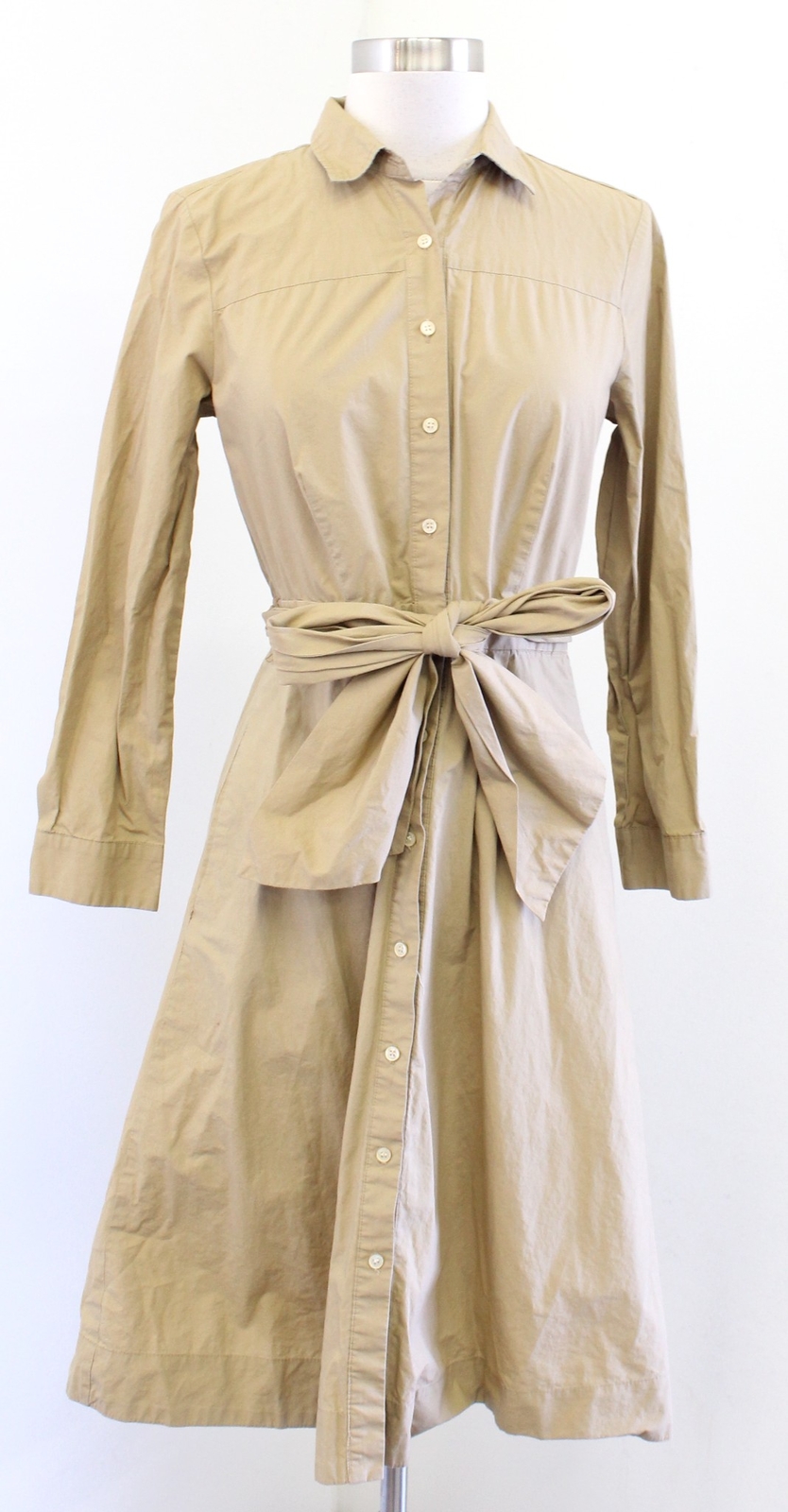 J Crew Poplin Button Front Tie Waist Shirt Dress in Honey Brown Size 4 Tan Khaki