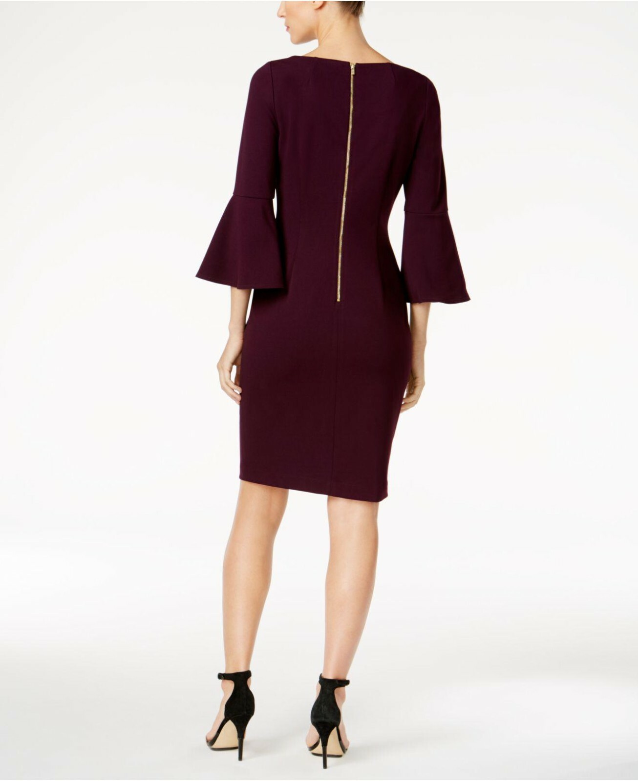 CALVIN KLEIN Petite Scuba Crepe 3/4 Bell-Sleeve Sheath Mini Dress, 2P Purple