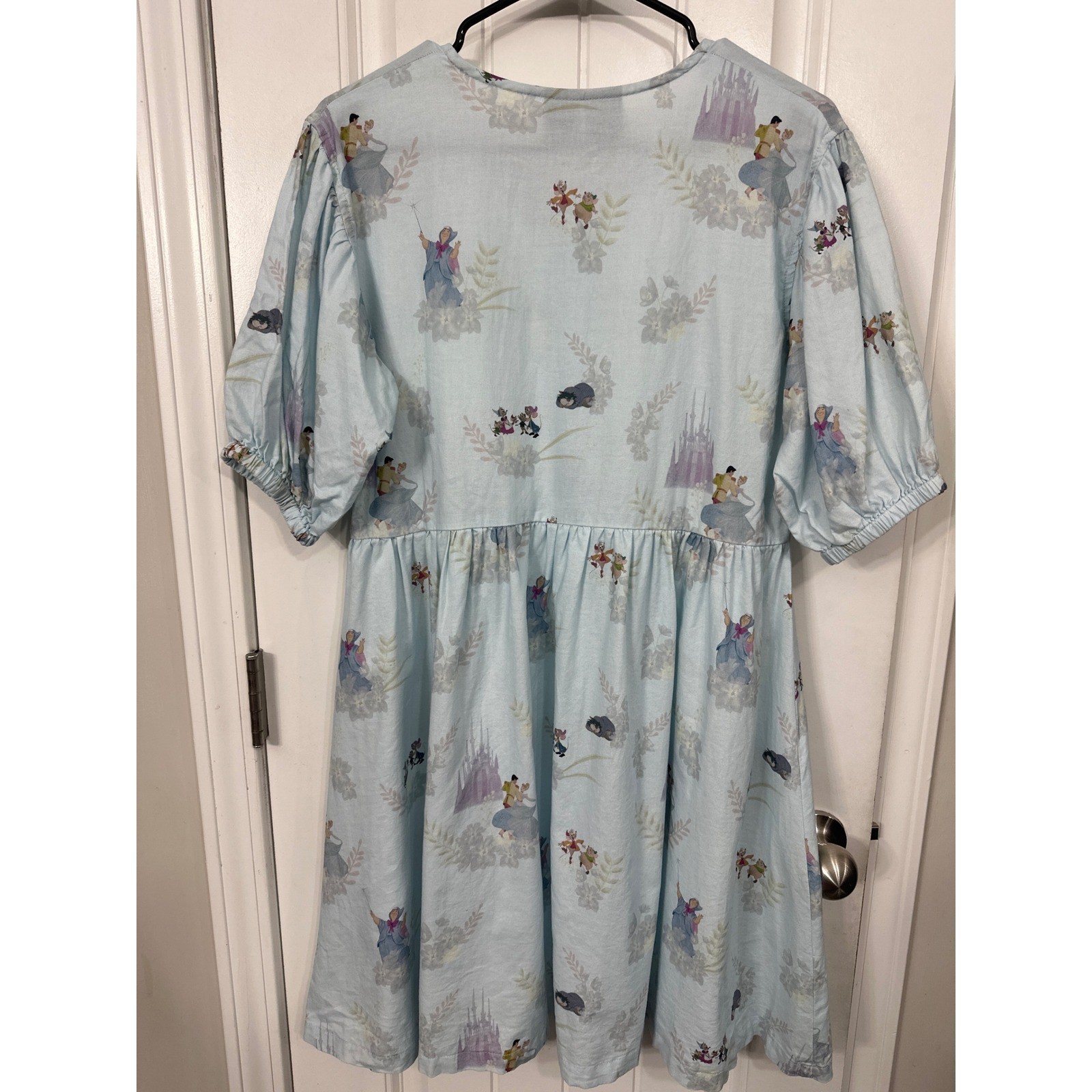 Disney Cakeworthy Cinderella Blue Babydoll Dress Button Front Puff Sleeve Medium