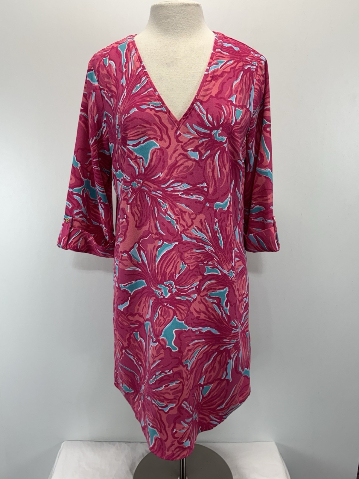 Lilly Pulitzer Pink Arielle Dress Size Medium Sea Blue Flirty Sea Print Tunic