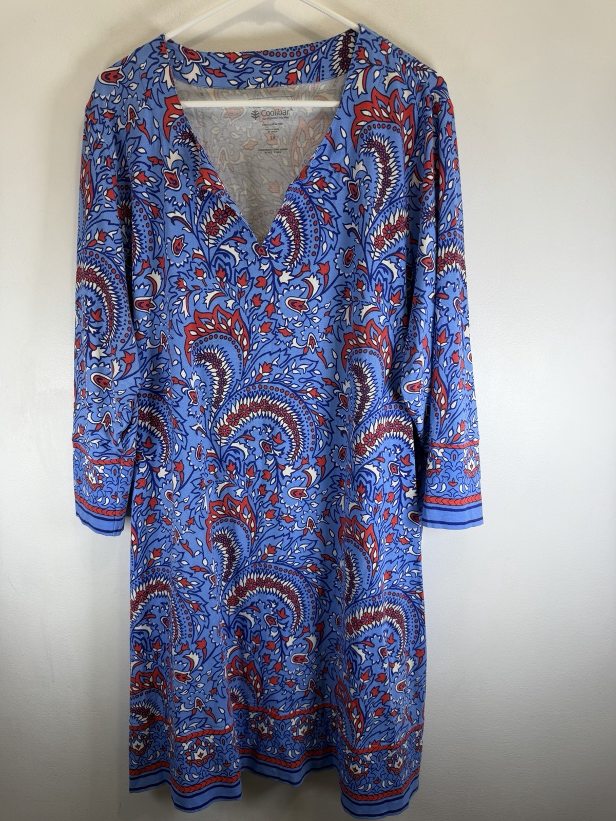 Coolibar Blue Sheath Beach Dress Knee Length UV Protection Resortwear Size 2x