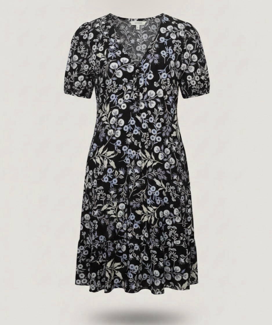 LOFT Spring Swing Dress Women‘s Size XL black with blue pink and ivory florals