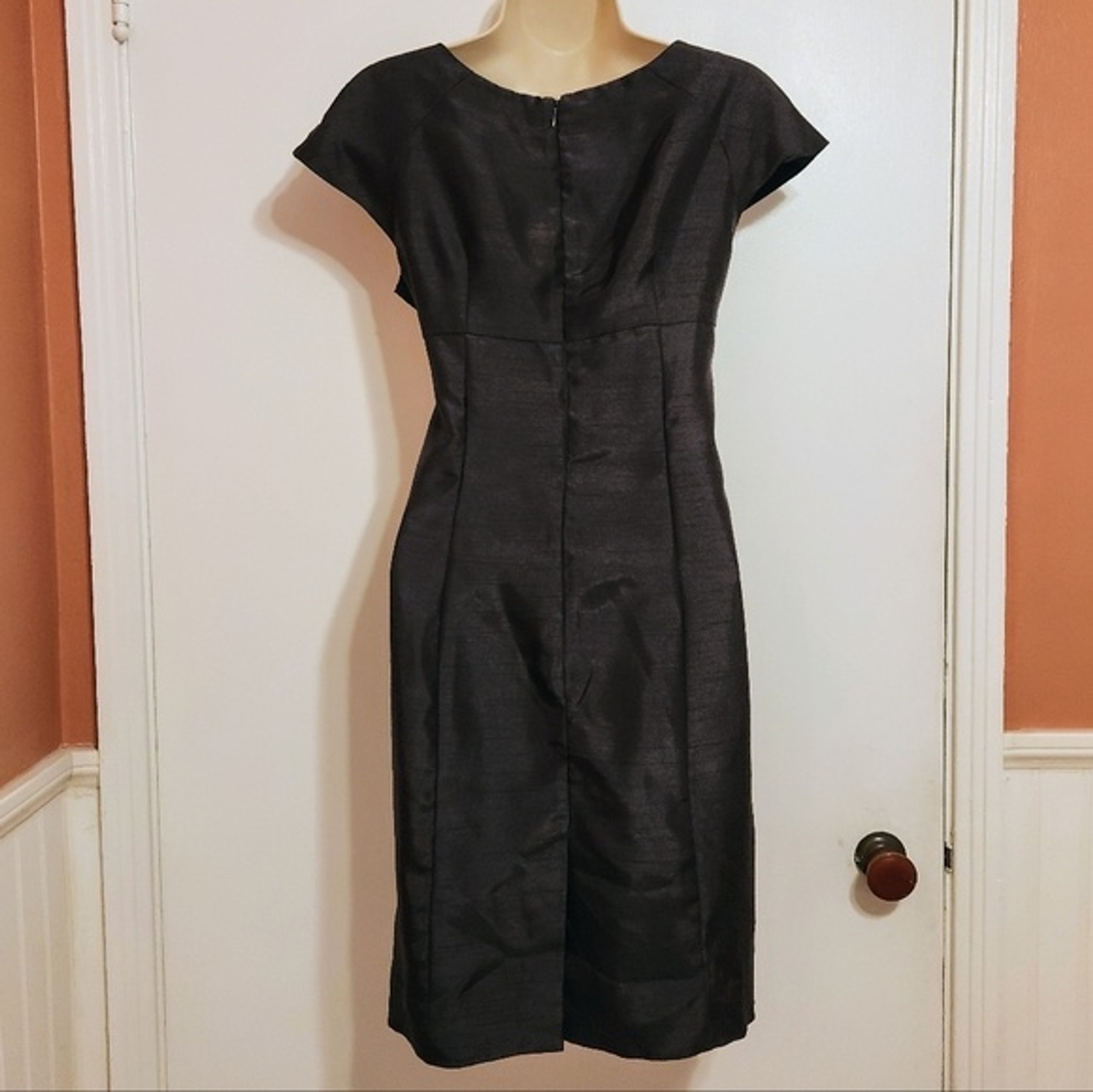 Madison Leigh Petite | Elegant Belted Tailored Cocktail Pencil Dress Grey 4 P