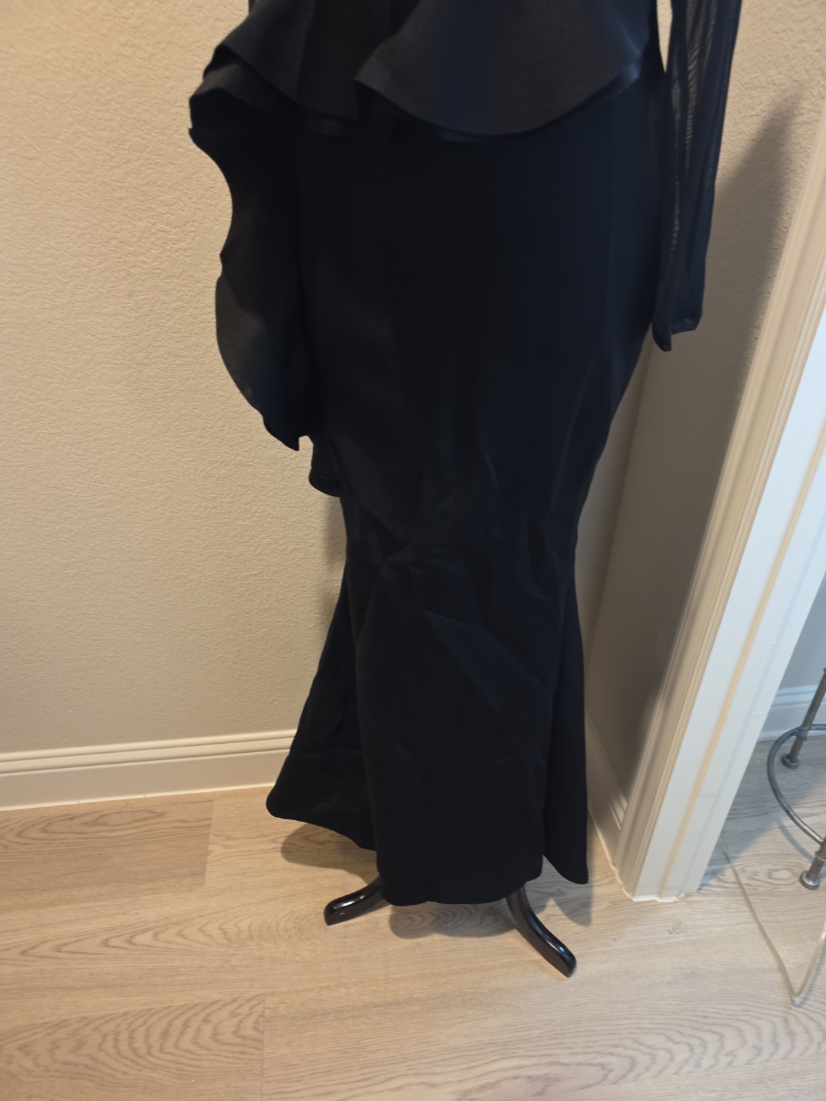 Size Large Green And Black Long Evening Grown Scuba Knit And Sheer Stretchy
