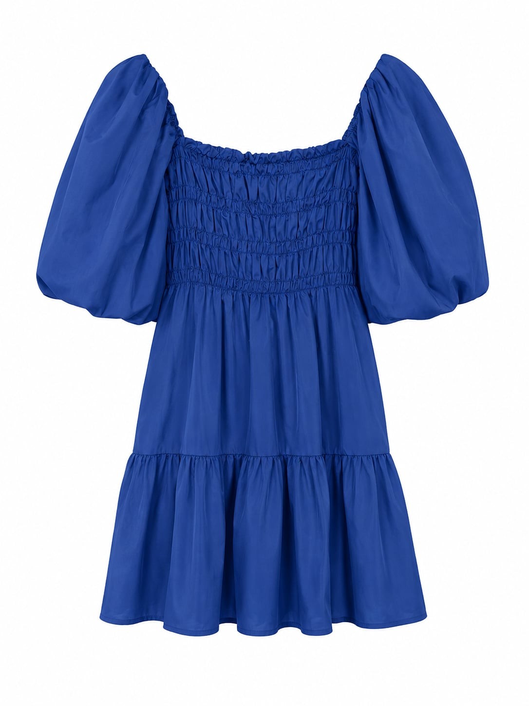 Royal Blue Puff Short Sleeve Smocked Tiered Mini Dress