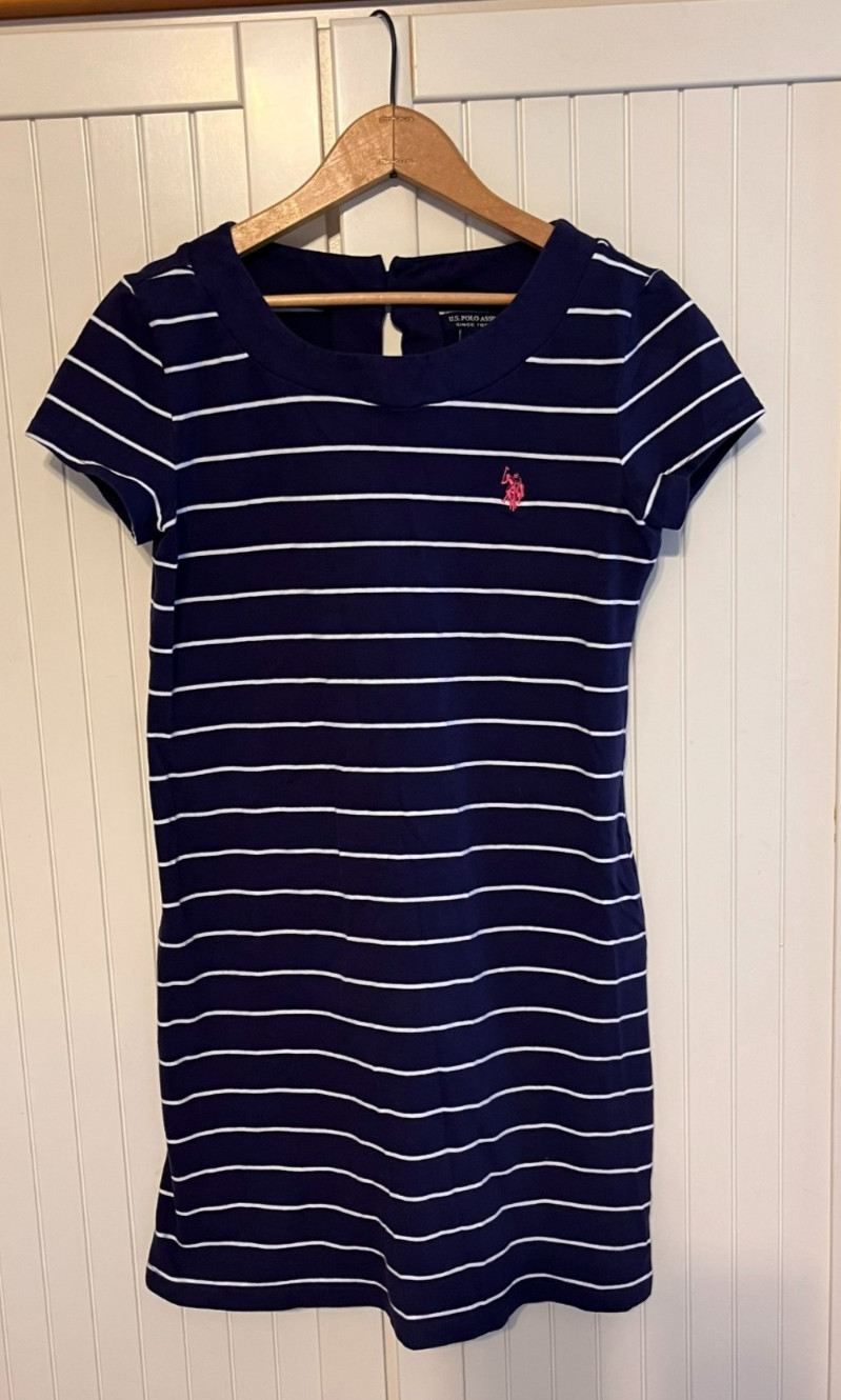 U.S. Polo Assn Casual Pullover Dress Size S Navy/White Striped Embr Logo