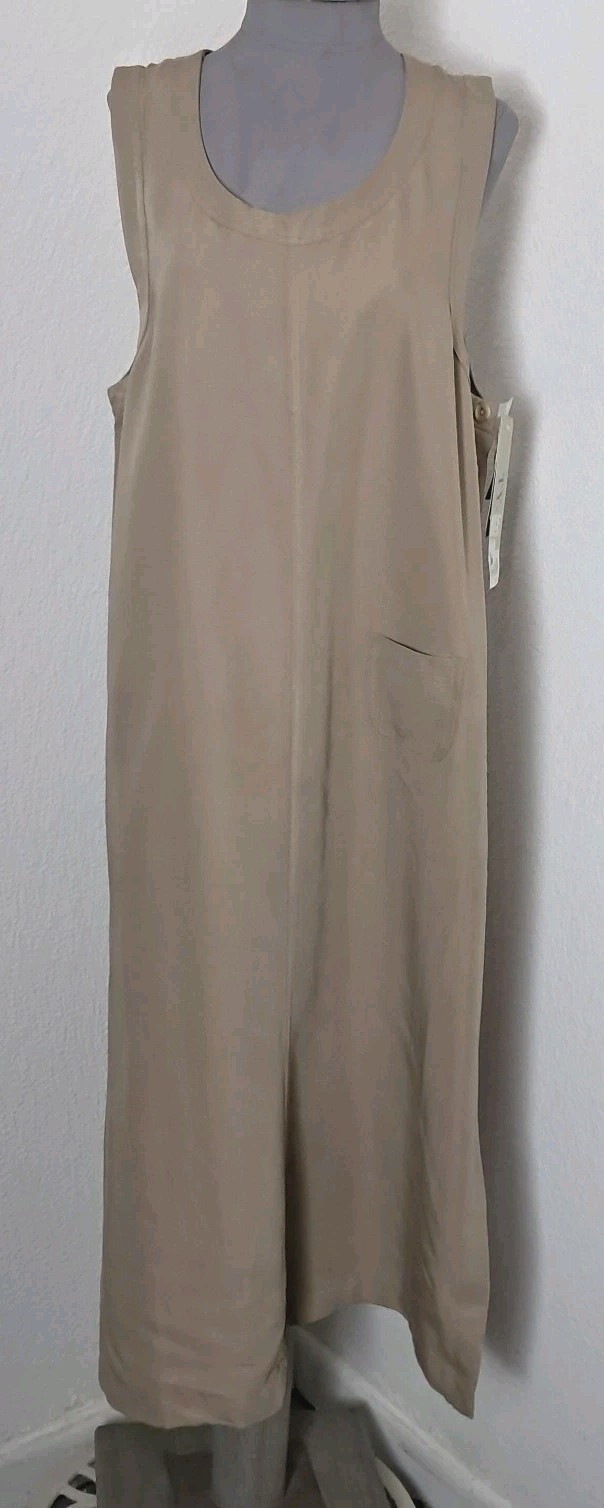 NWT TY Wear Vtg 90s Maxi Jumper Dress 14P Tan Lyocell Rayon Sleeveless Pocket