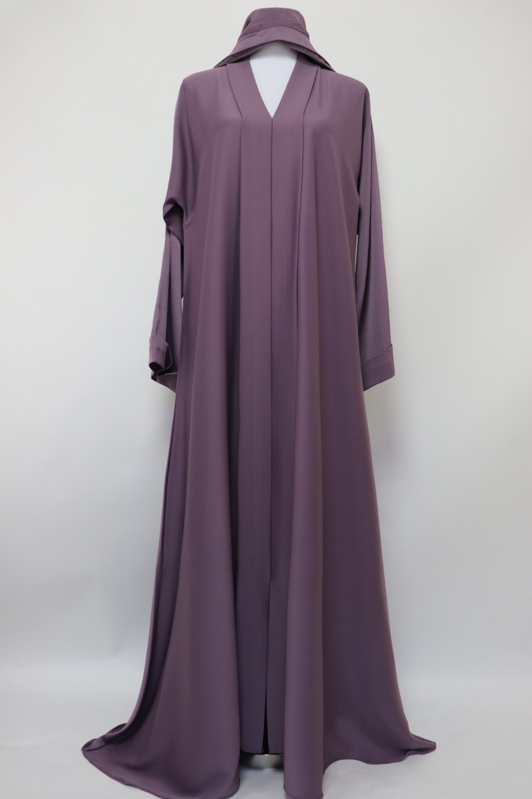 Dubai Abaya Closed Crinkle Semi Flare Umbrella Muslim Modest Dress Dusty Lilac