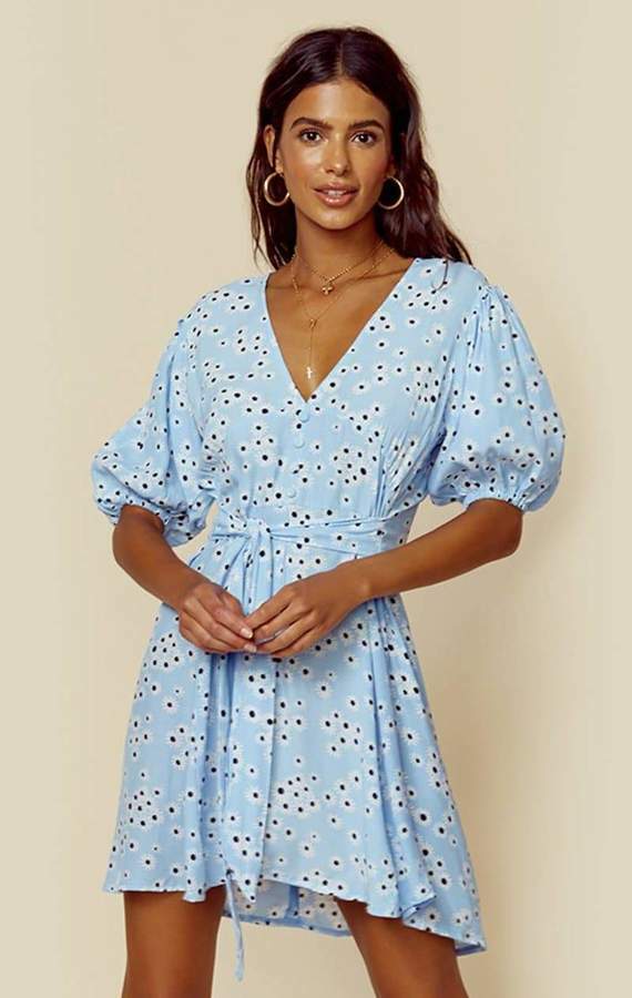 FLAWS Faithfull The Brand Ilia Dress Cottage Prairie Milkmaid Pastel Blue Summer