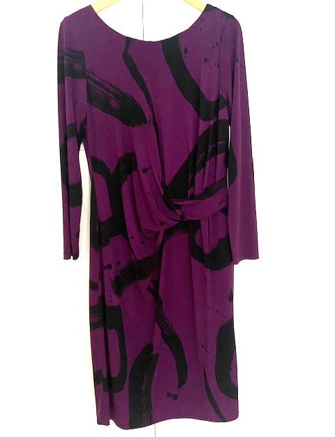 New BETTY JACKSON Size 16 Flattering Style DRESS Purple & Black EASY SLIP ON FIT