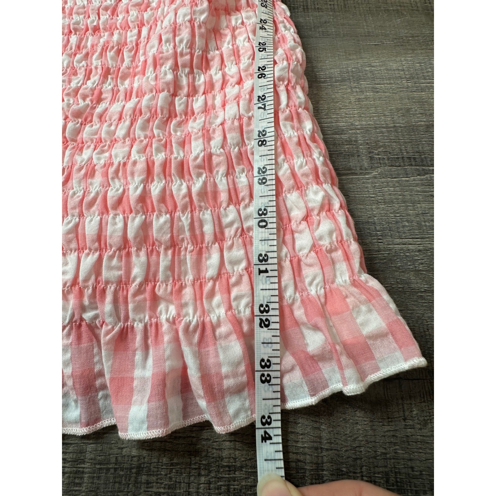 Pink Lily Gingham Smocked Pink Mini Dress Short Puff Sleeve Ruffle Hem Womens L