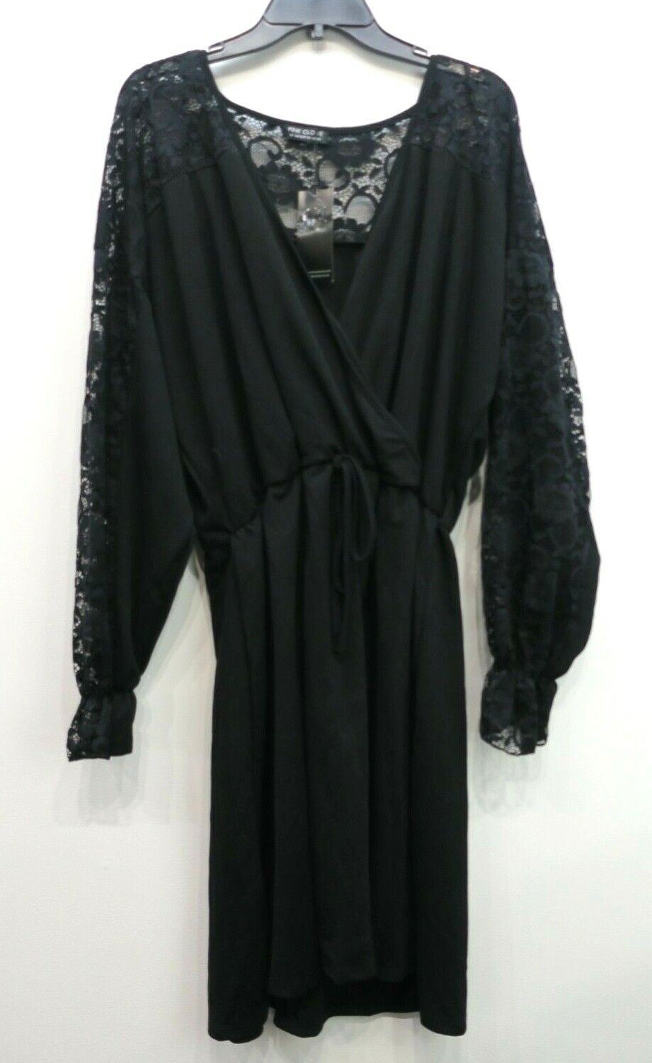Pink Clove Womens Lace Poet Sleeve Surplice Drawstring Waist A Line Dress 26