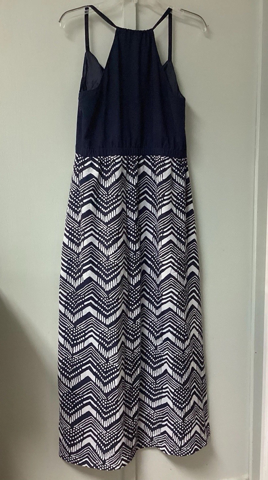 J. Crew Midi Dress Size 10 Petite Halter Polyester Slit Cut Side Zip Navy Lined