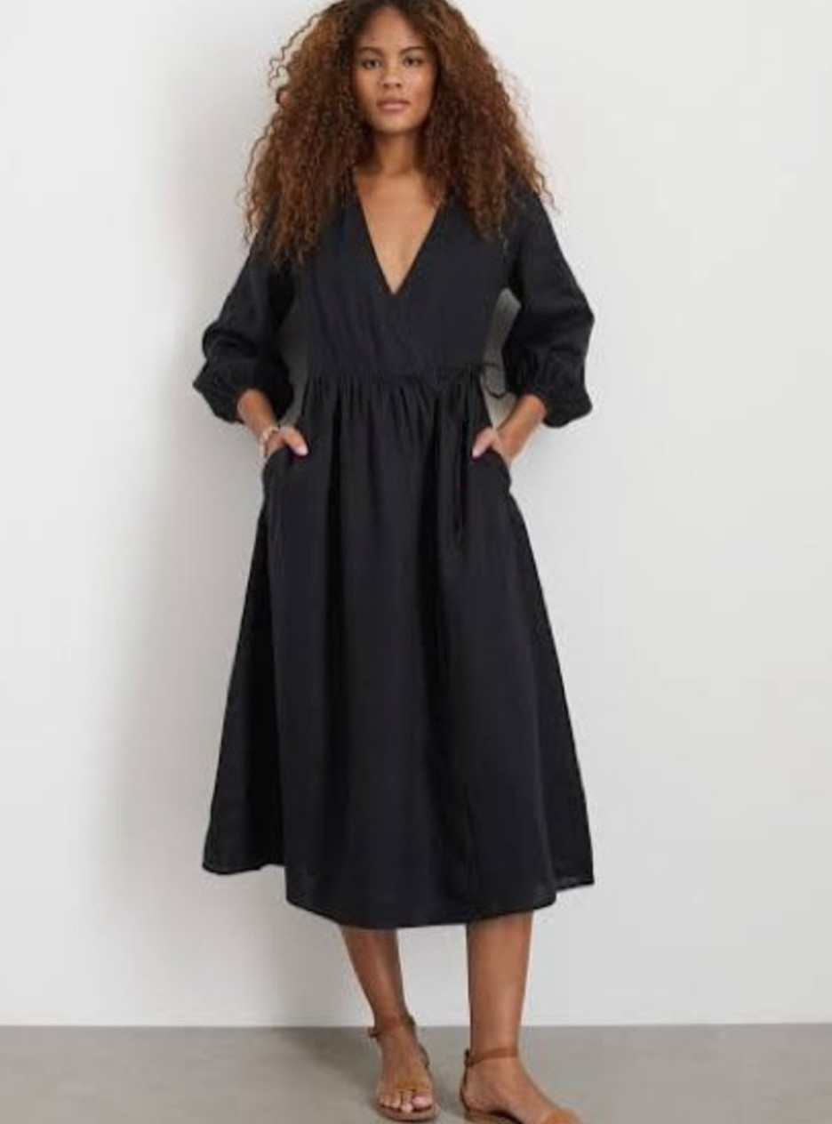 Alex Mill Black Linen Wrap Long Dress Sz XS