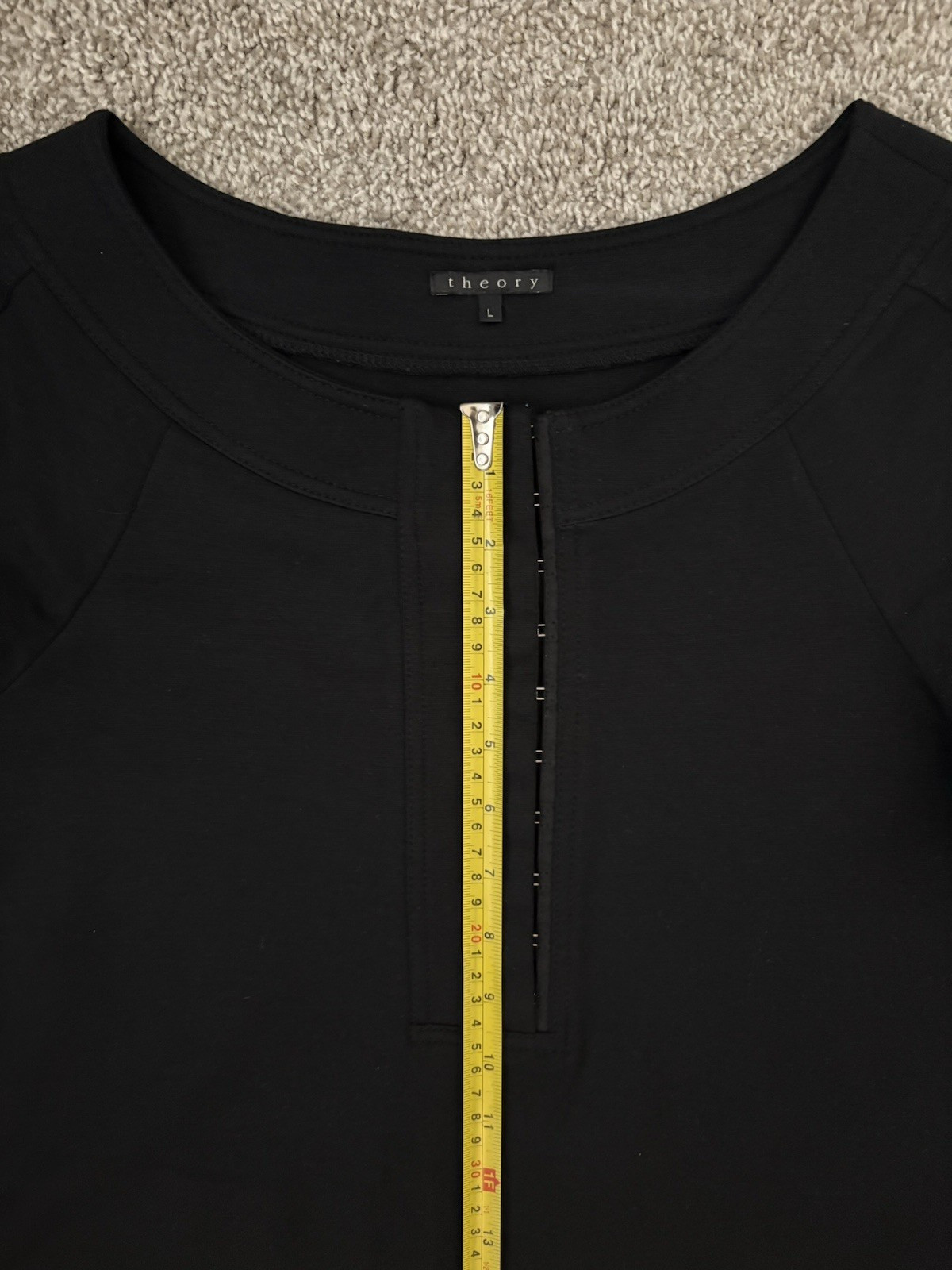 Theory Womens Shift Dress L Black Short Sleeve Short Hook & Eye Round Neck