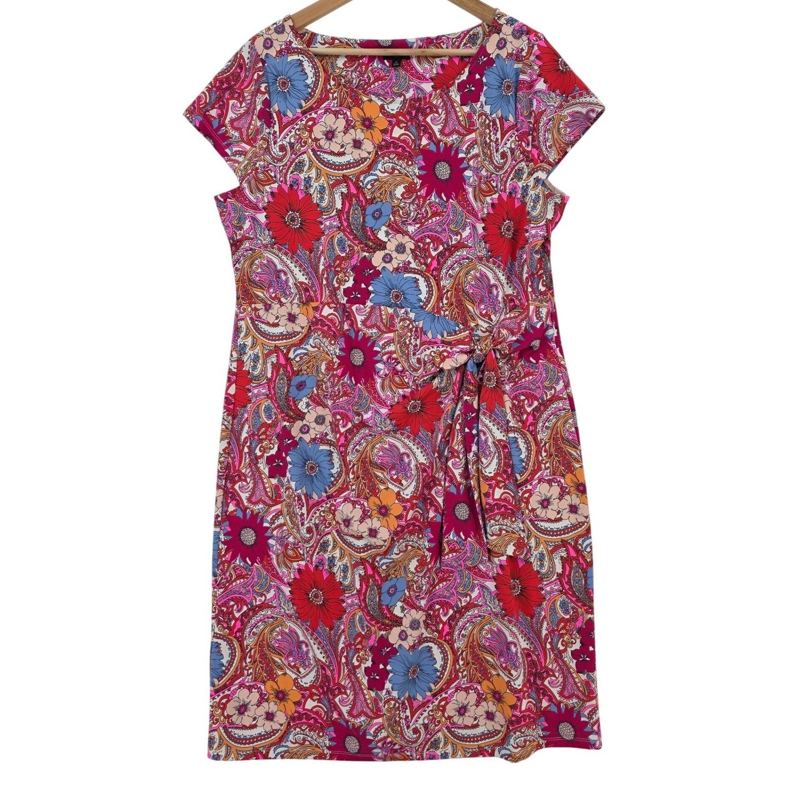 Talbots Womens 1X Island Paisley Tie Detail Jersey Sheath Dress