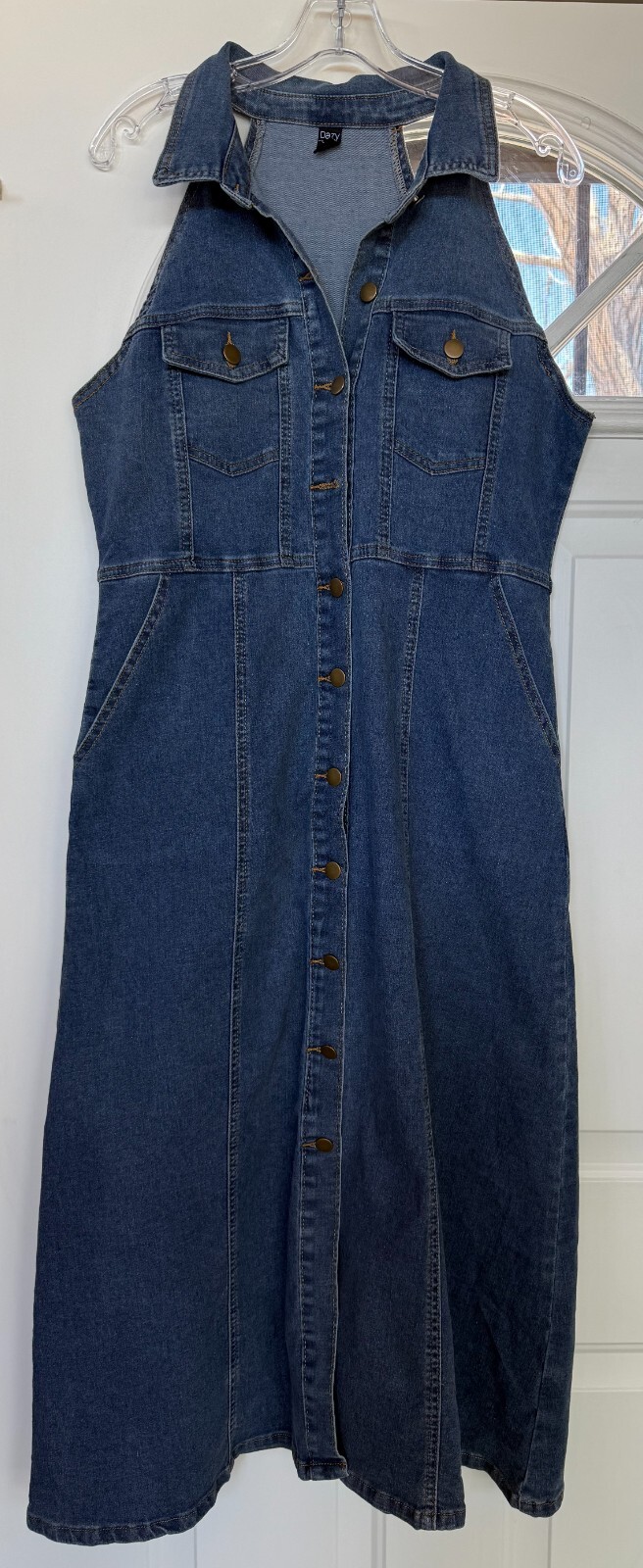 Dazy Womens Denim Halter Sleeveless Midi Dress with pockets, Size: XL, EUC