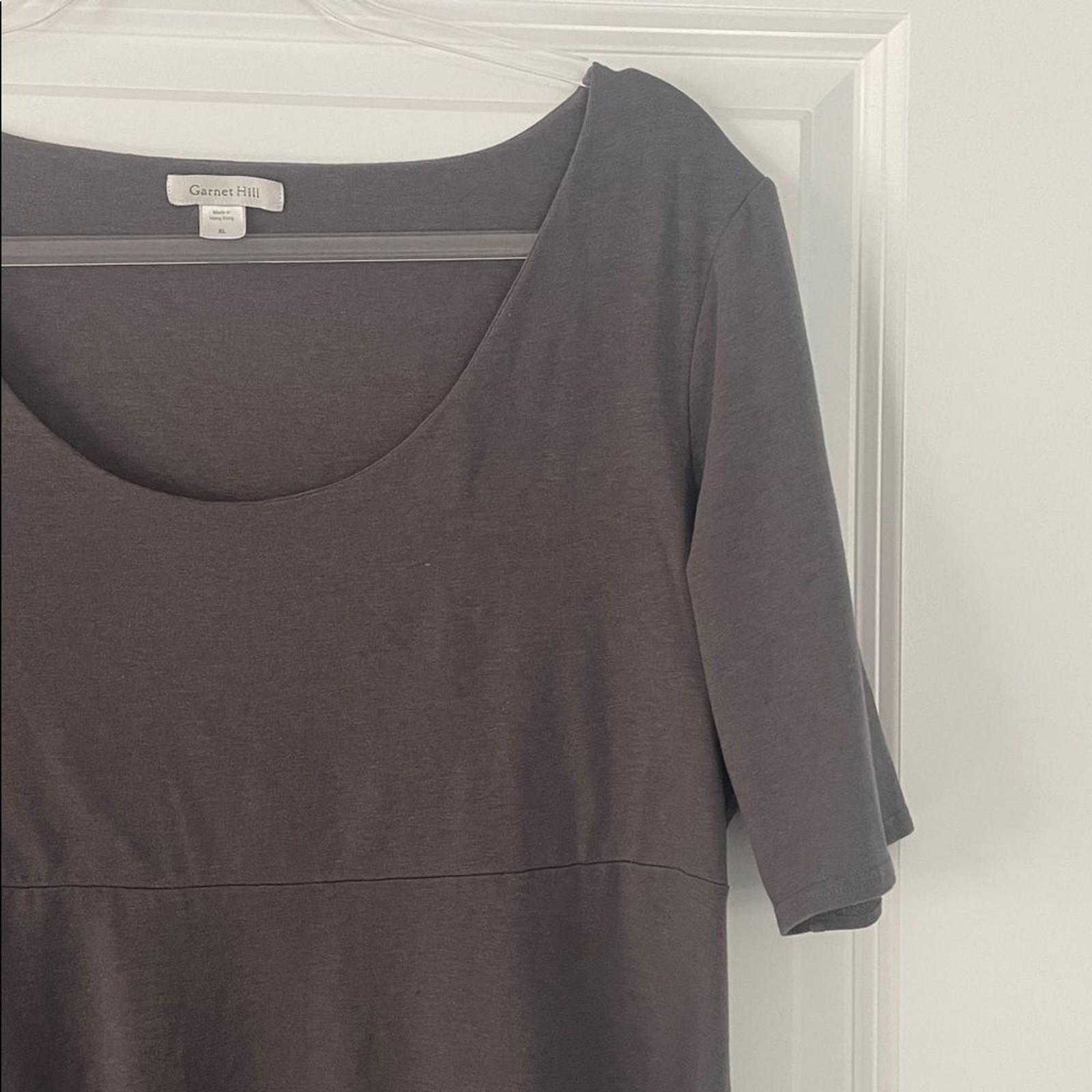 Garnet Hill Pullover Stretch Jersey Elbow-Sleeve Dress Size XL Gray Taupe