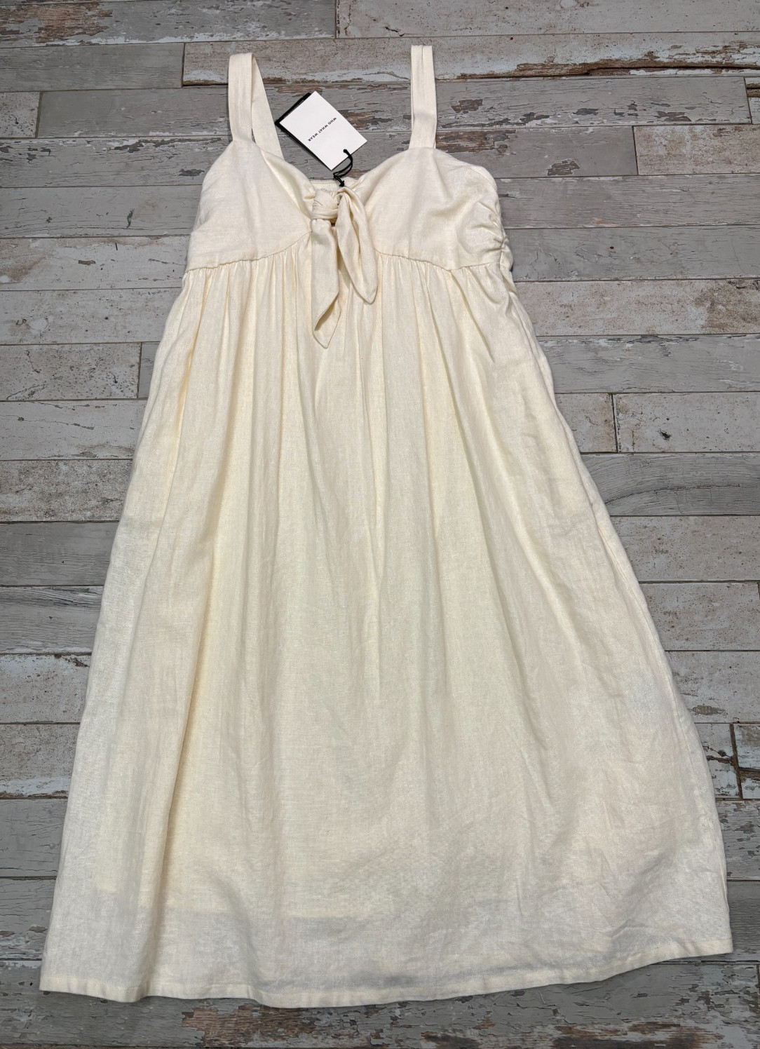 Who What Wear Midi Dress Tie-Front Empire Linen-Blend Cream SMALL Straps NWT