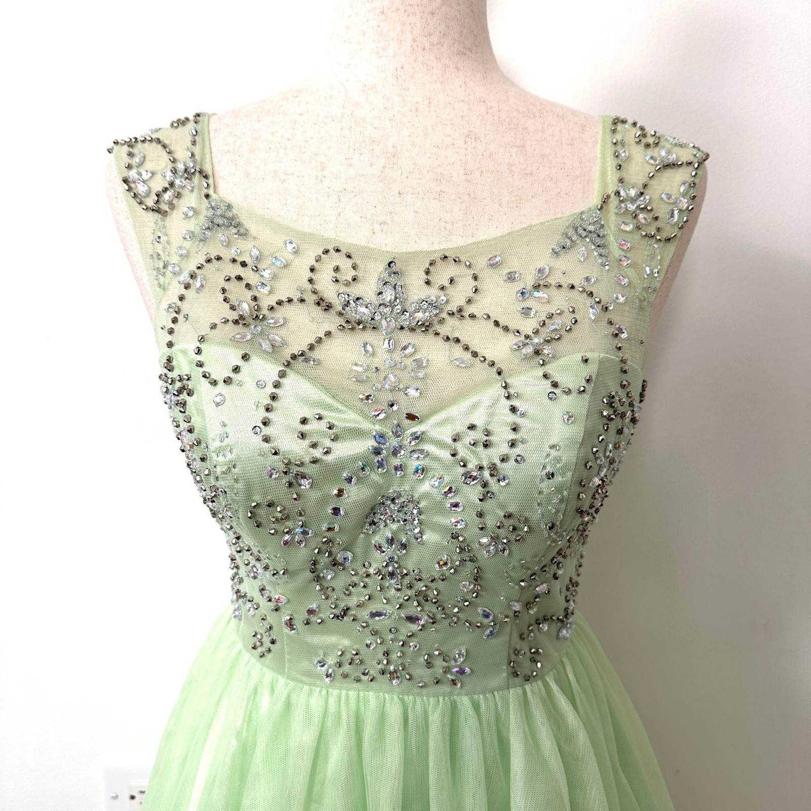 Bee Darlin Mint Green Beaded Tulle Party Dress 5/6 Rhinestone Fairy Prom