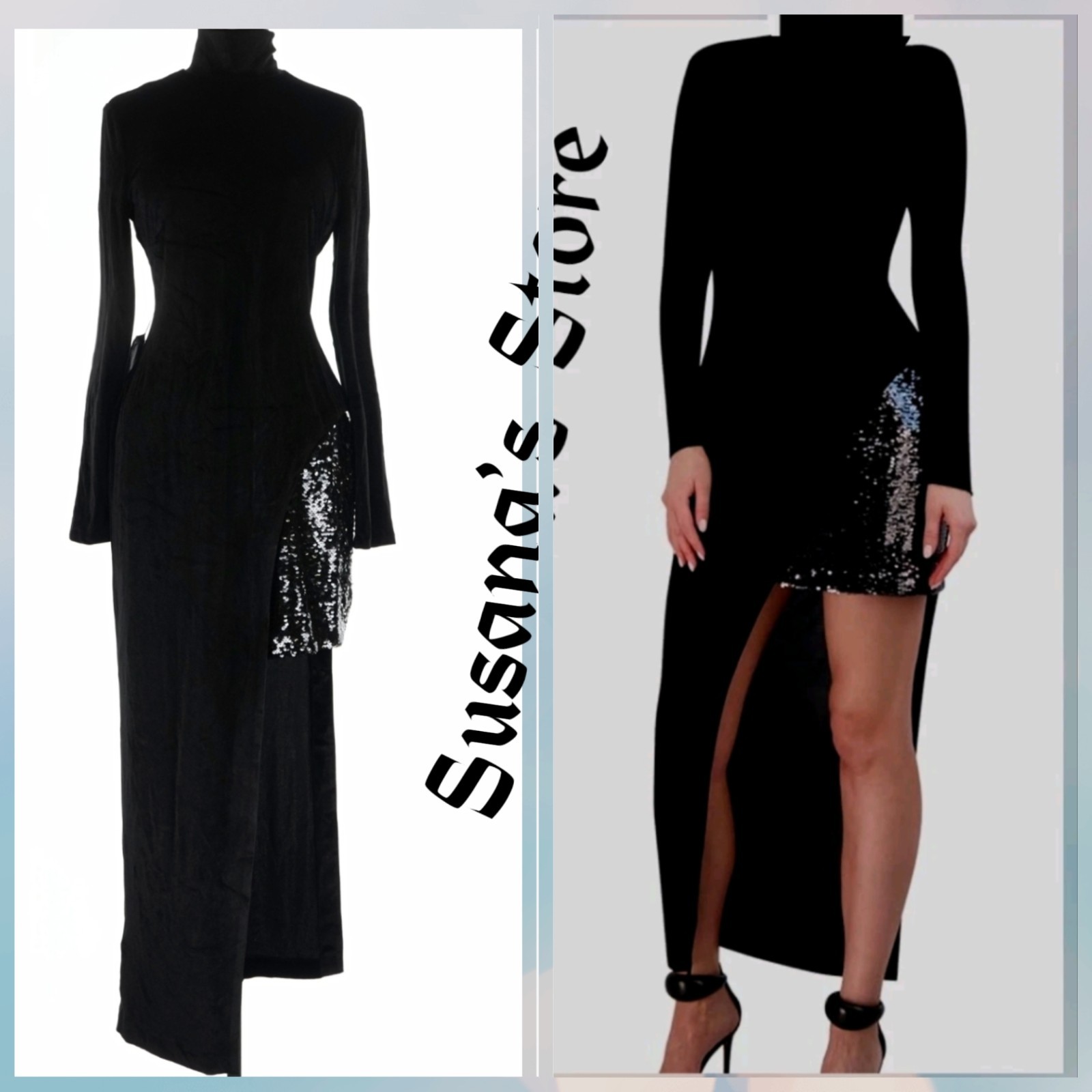 NWT BCBG MAXAZRIA SIZE L VELVET/ SEQUIN INSET HIGH NECK L/S SIDE SLIT DRESS