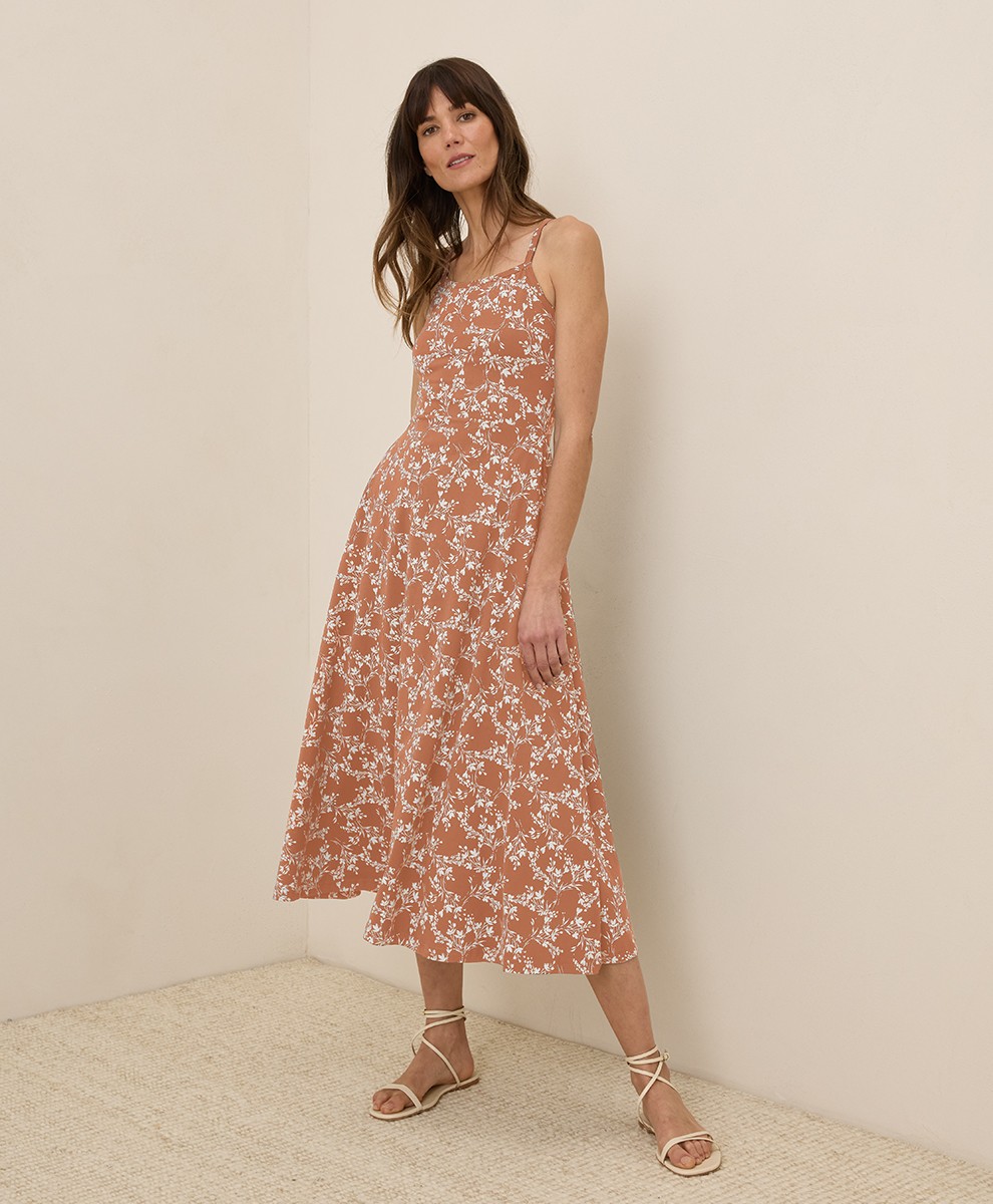Pact Women’s Fit & Flare Midi Dress X-Small Regular Bouquet Blooms Ochre