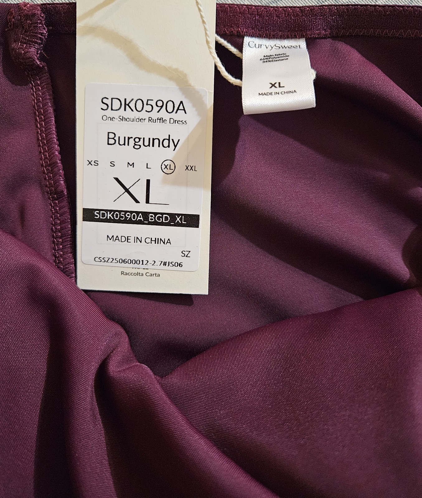 CurvySweet Ruffle Cold-Shoulder High Stretch Dress – Burgundy – Sz XL – NWT