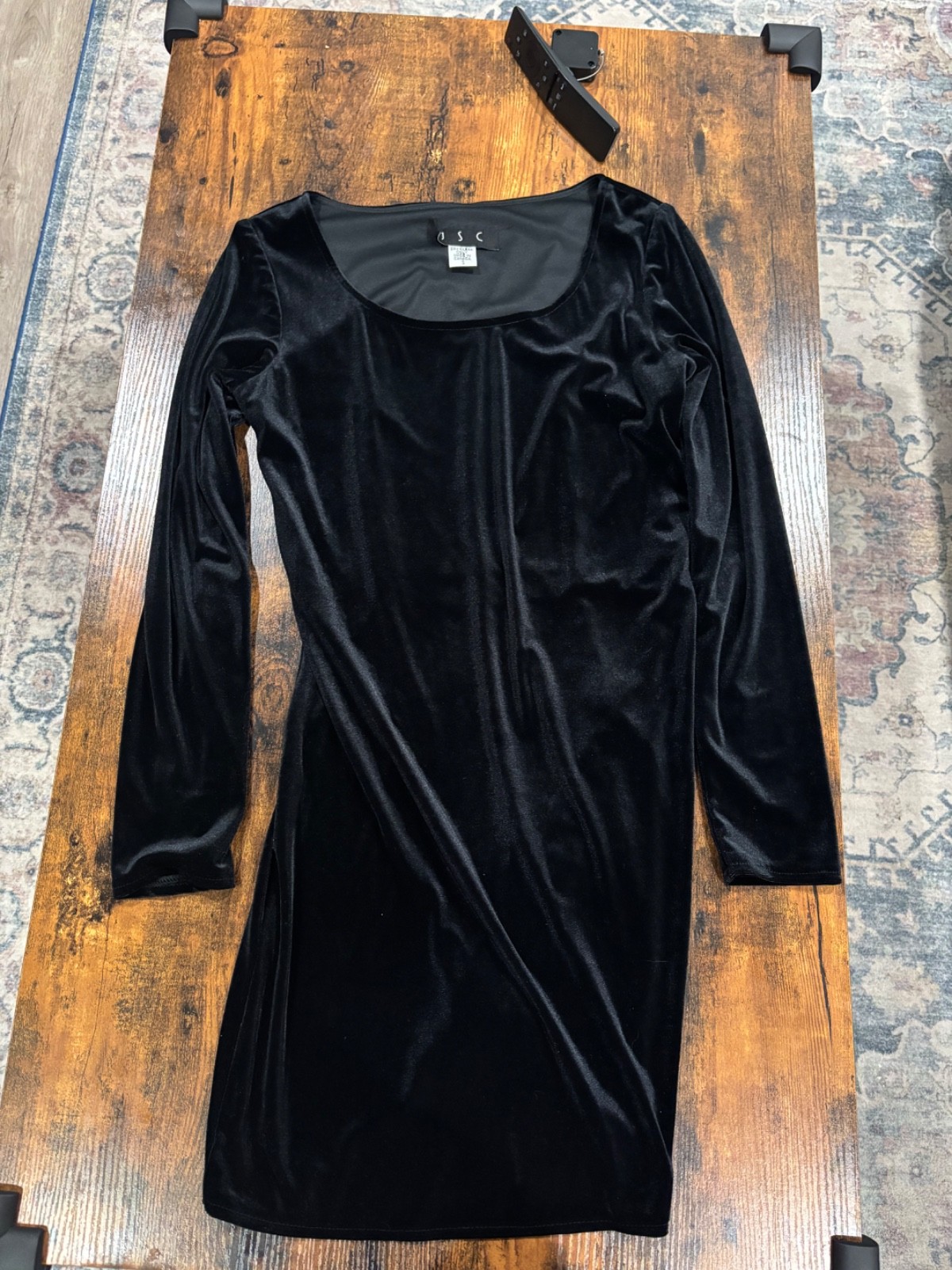 brand “JSC”A black velvet long-sleeve dress/ Y2K Dress