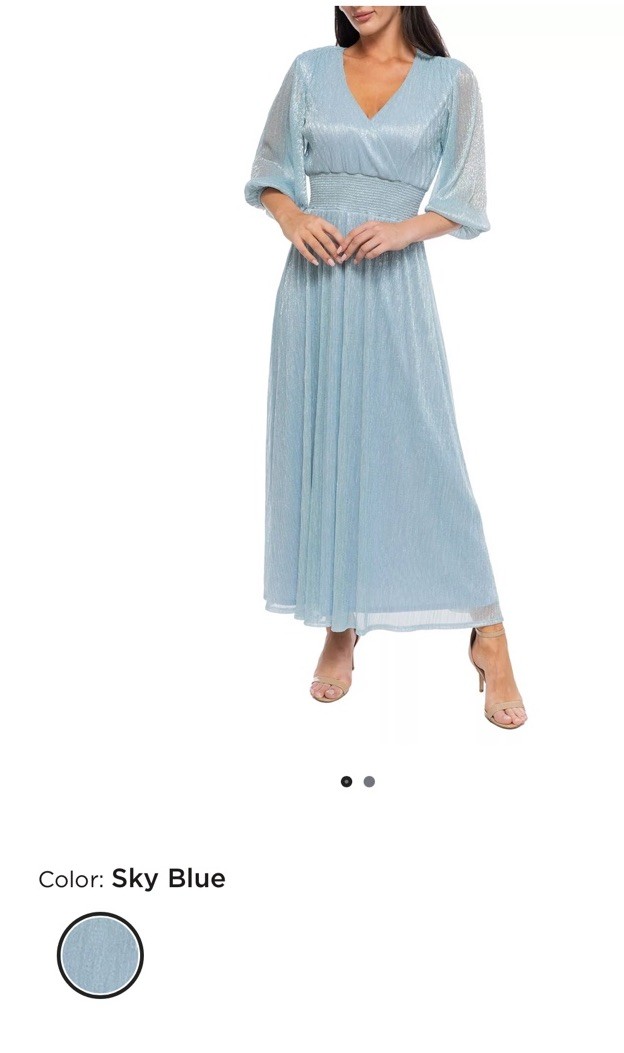 Marina Sky Blue Tea length/Maxi Dress V-Neck 3/4 Sleeves New with tags. Size M