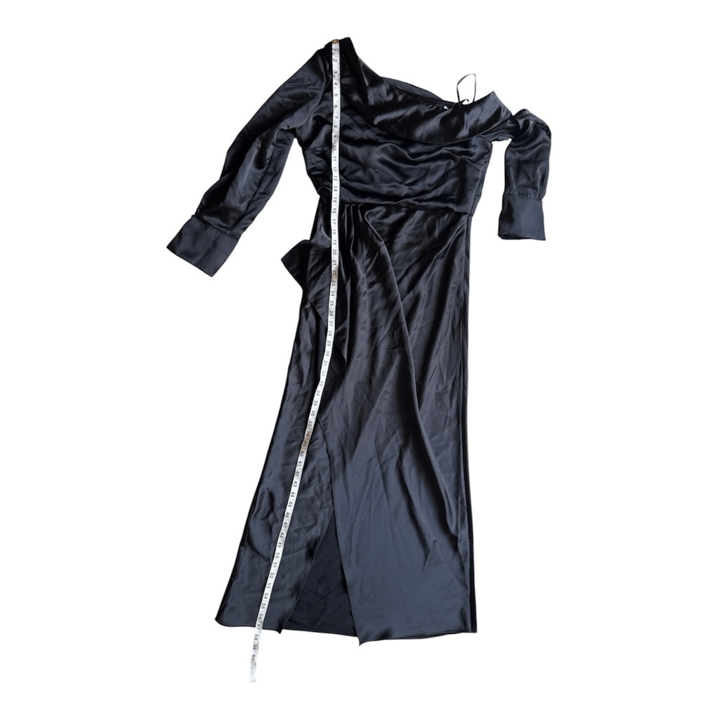 Xscape Evenings Off-the-Shoulder Long Sleeve Satin Gown in black Size 10
