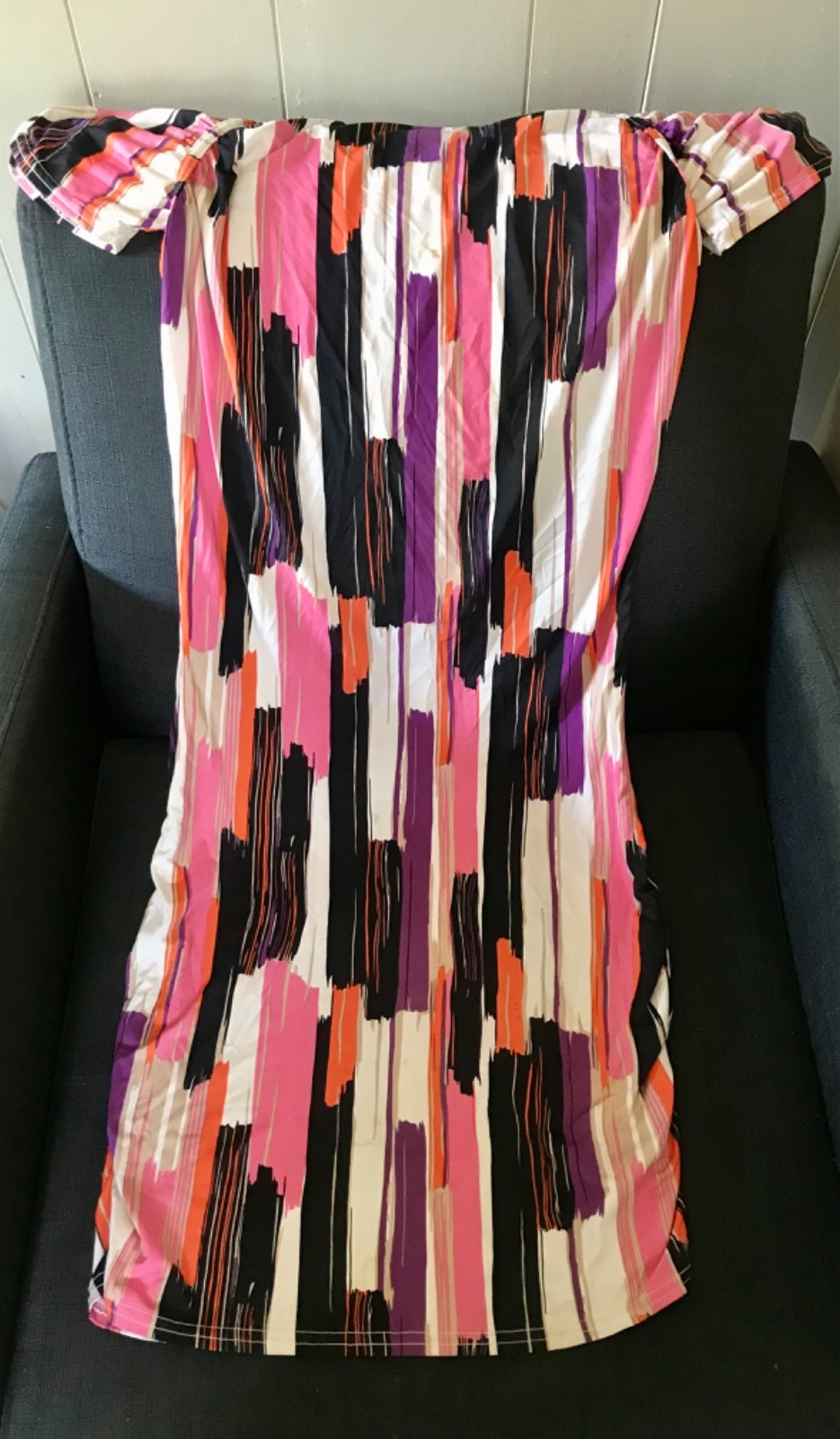Y2K House of Dereon dress by Beyonce Sz M Gold Chain off shoulder rare find