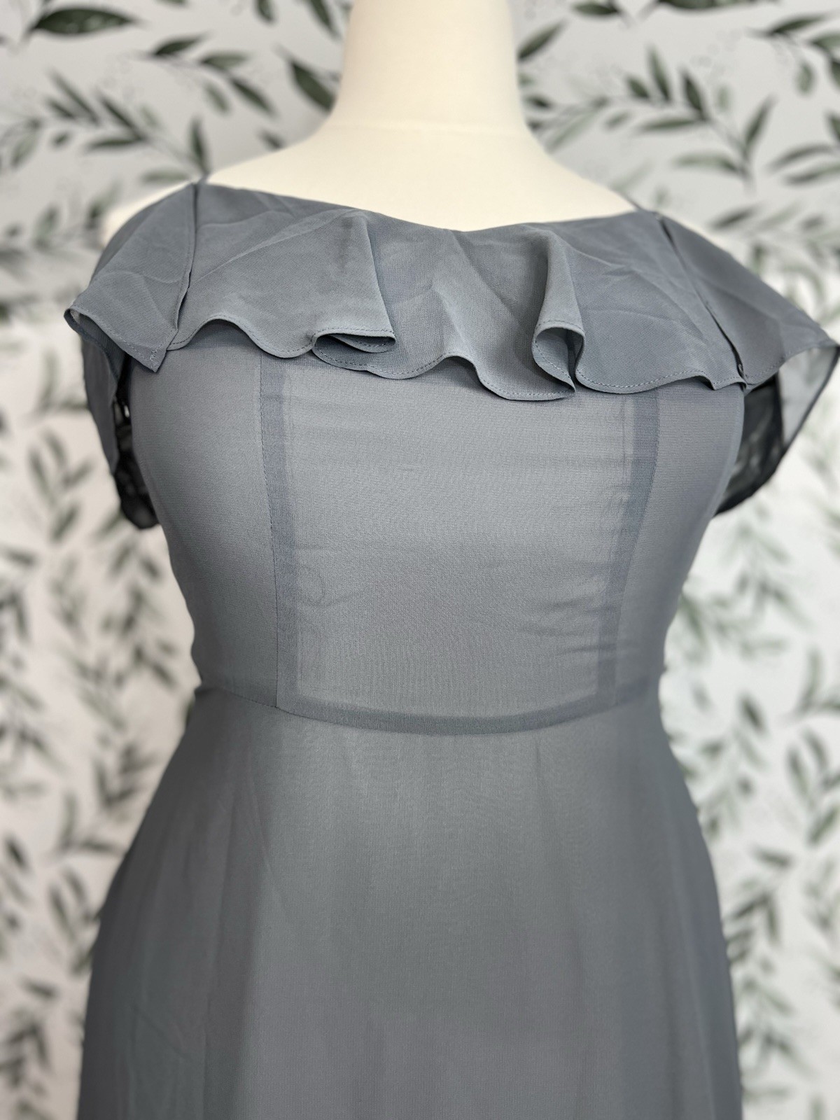 Gray Off-Shoulder Ruffle Formal Gown Maxi Dress Sz 14 L Evening Prom Wedding #4