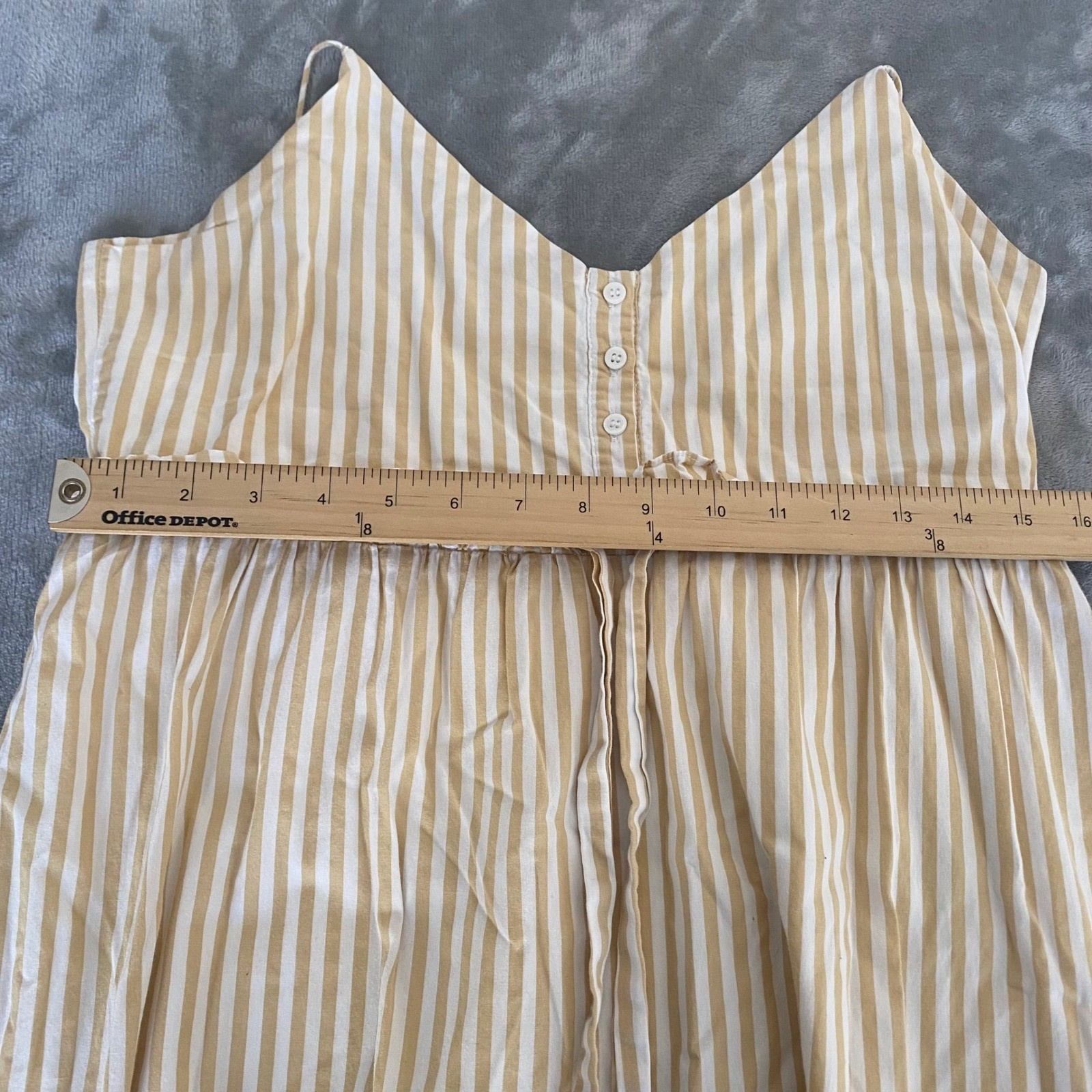 Line + Dot Midi Dress Womens M Tan White Striped Cotton Tie Waist Coastal Preppy