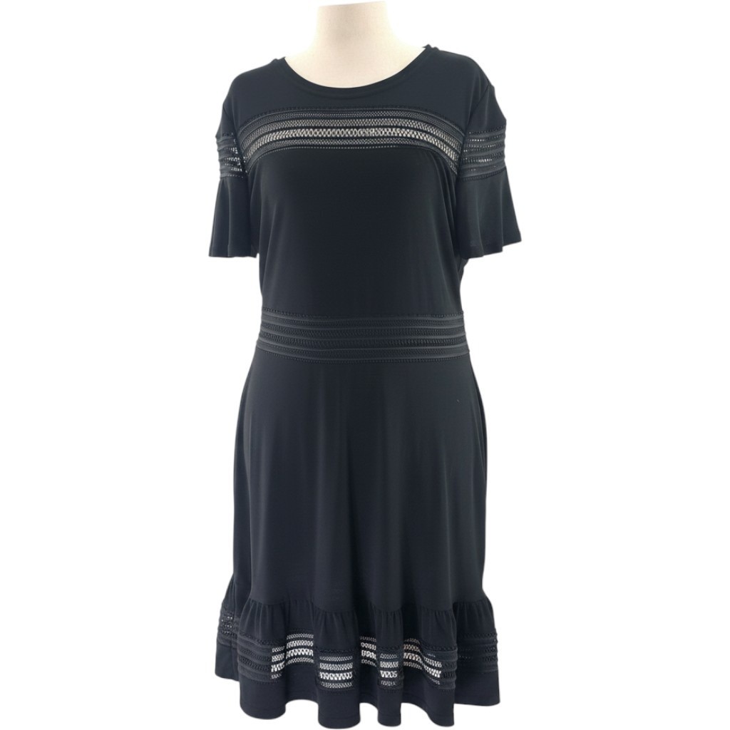 Michael Michael Kors Dress Womens XL Black Mesh Trim Ruffle Hem Fit Flare 6087