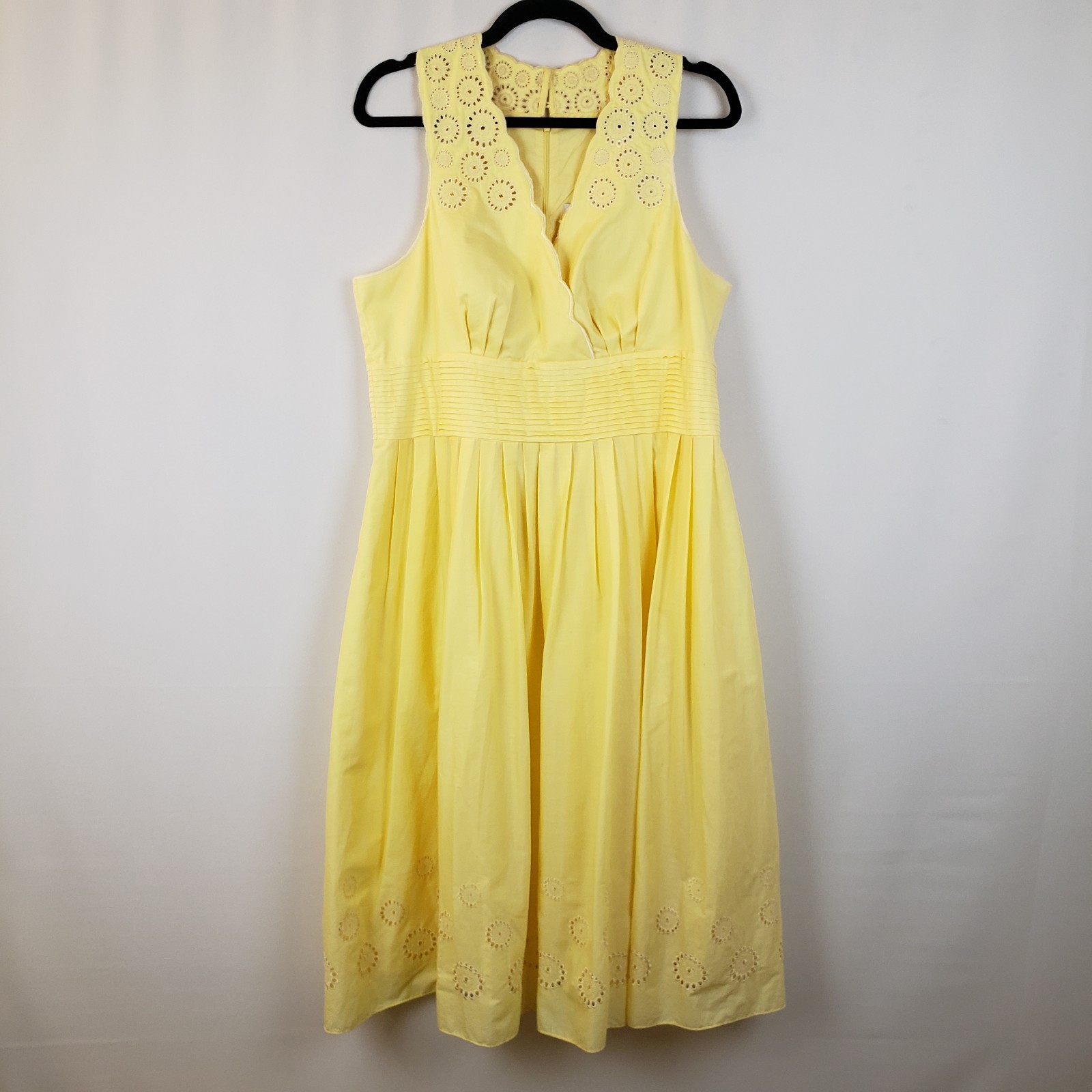 Coldwater Creek Dress 16 Butter Yellow Sleeveless Midi 100% Cotton Eyelet Lace