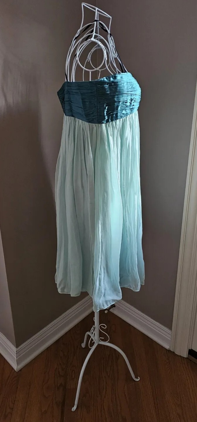 NEW $285 Laundry by Design 100% Silk Black Straps Cocktail Prom Blue Dress Sz 10