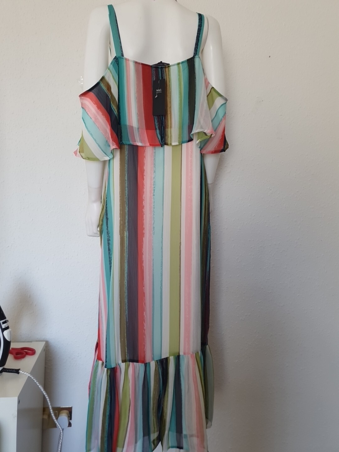 Marks & Spencer long Chiffon summer dress striped multicolour Size UK 16