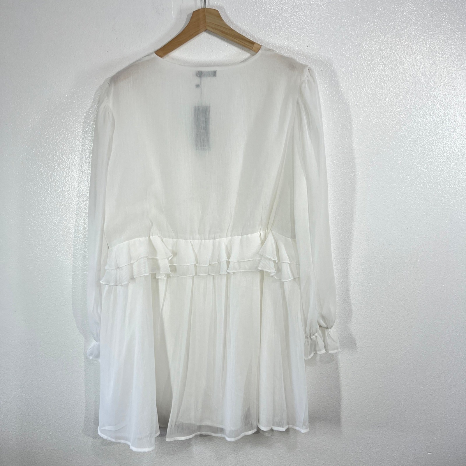 BOOHOO V-Neck Floaty Ruffle Smock Mini Dress Plus Off White US 18 Cottagecore