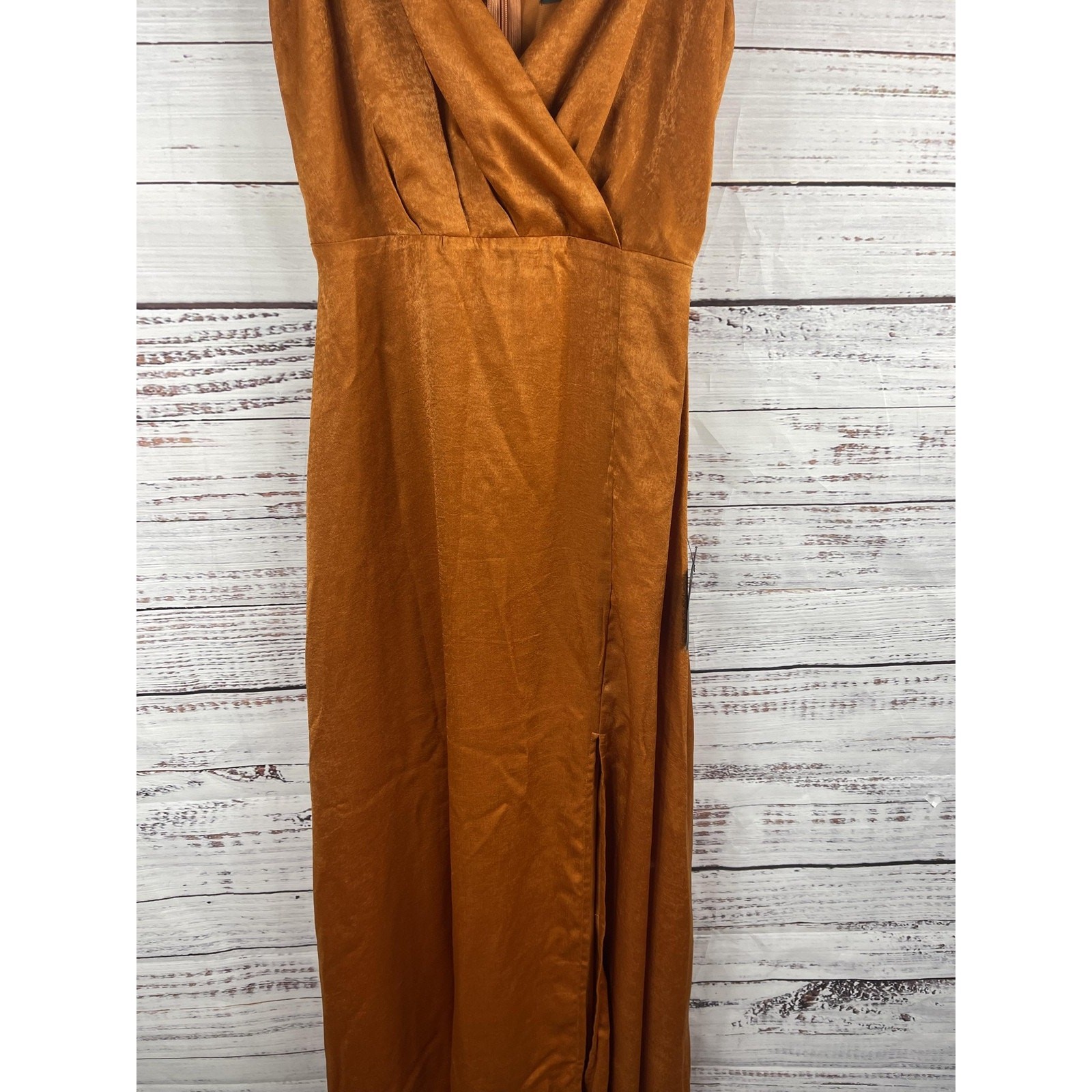 Lulus Dress Womens Extra Small Brown Maxi Spaghetti Strap Side Slit Lined Formal