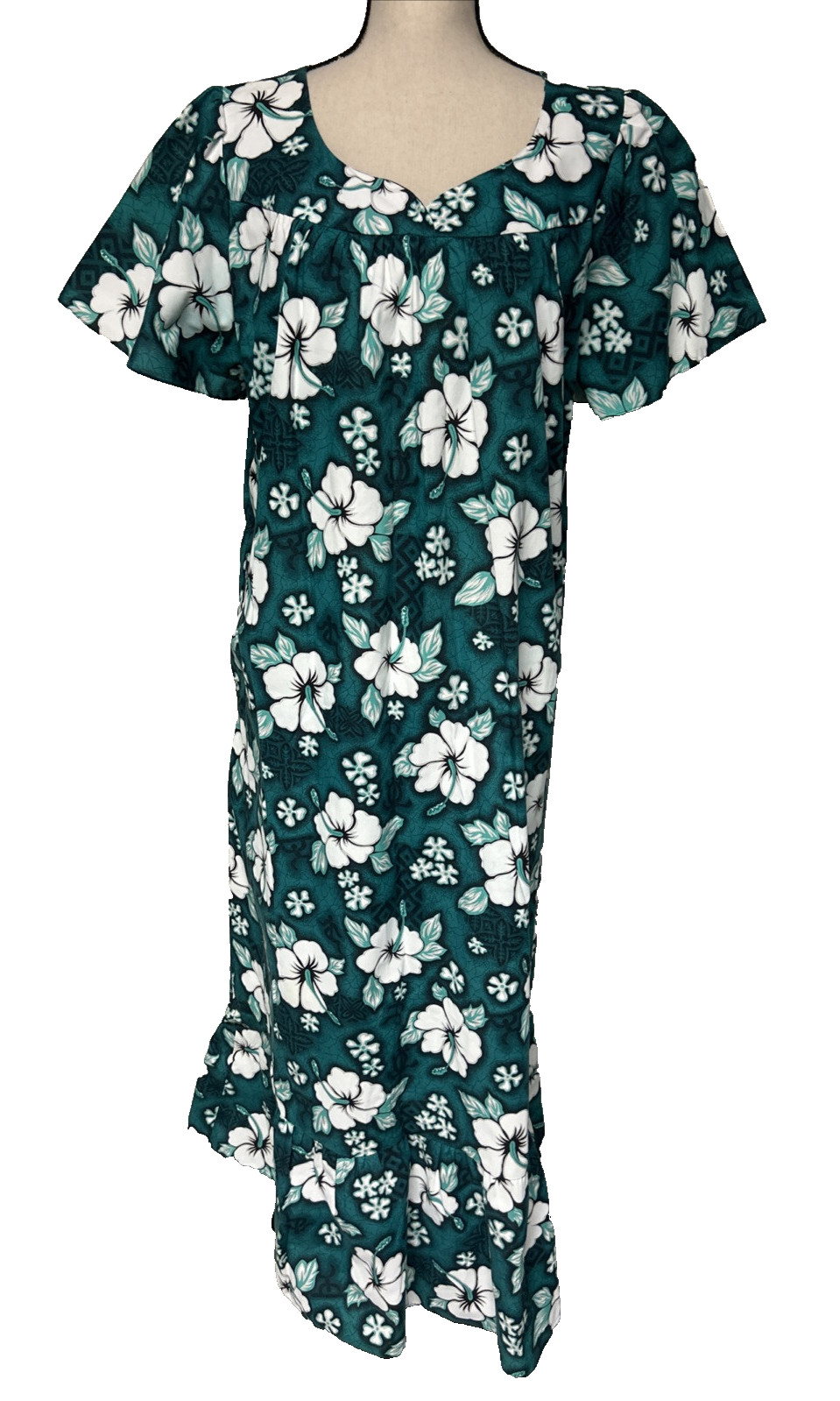 Tien Yang Hawaii Women’s Maxi Dress Hibiscus Floral Tropical Blue Green White XL