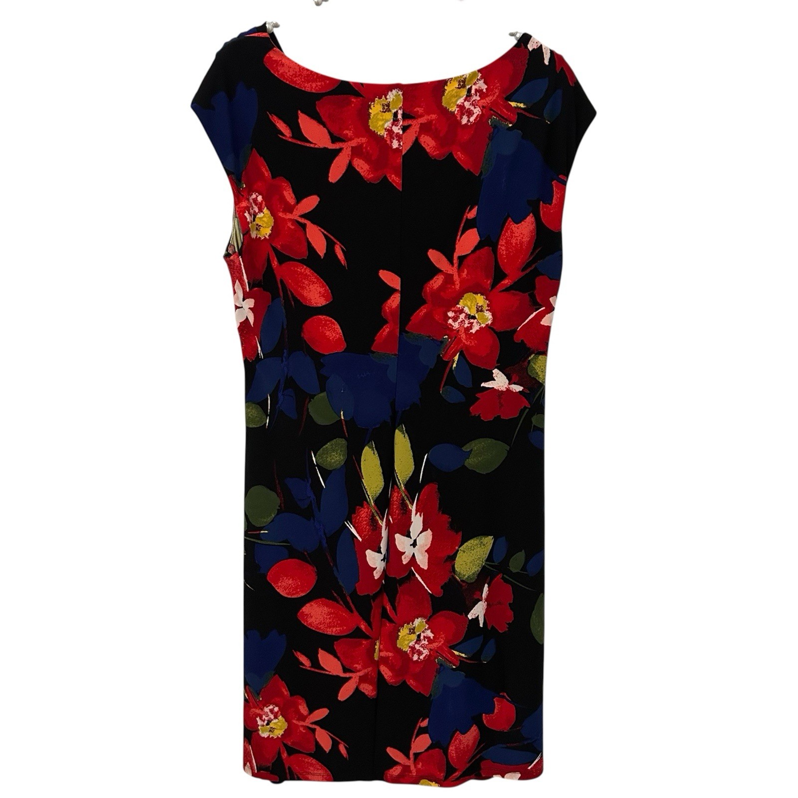 LAUREN Ralph Lauren Black Red Green Floral Cap Sleeve Sheath Dress 14P Classic