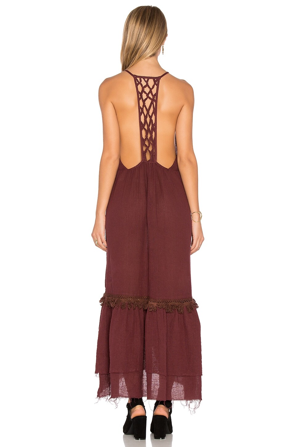 NWT~SOME DAYS LOVIN~Eggplant CROCHET & FRINGE Macrame BOHO Linen DRESS~S~NEW!