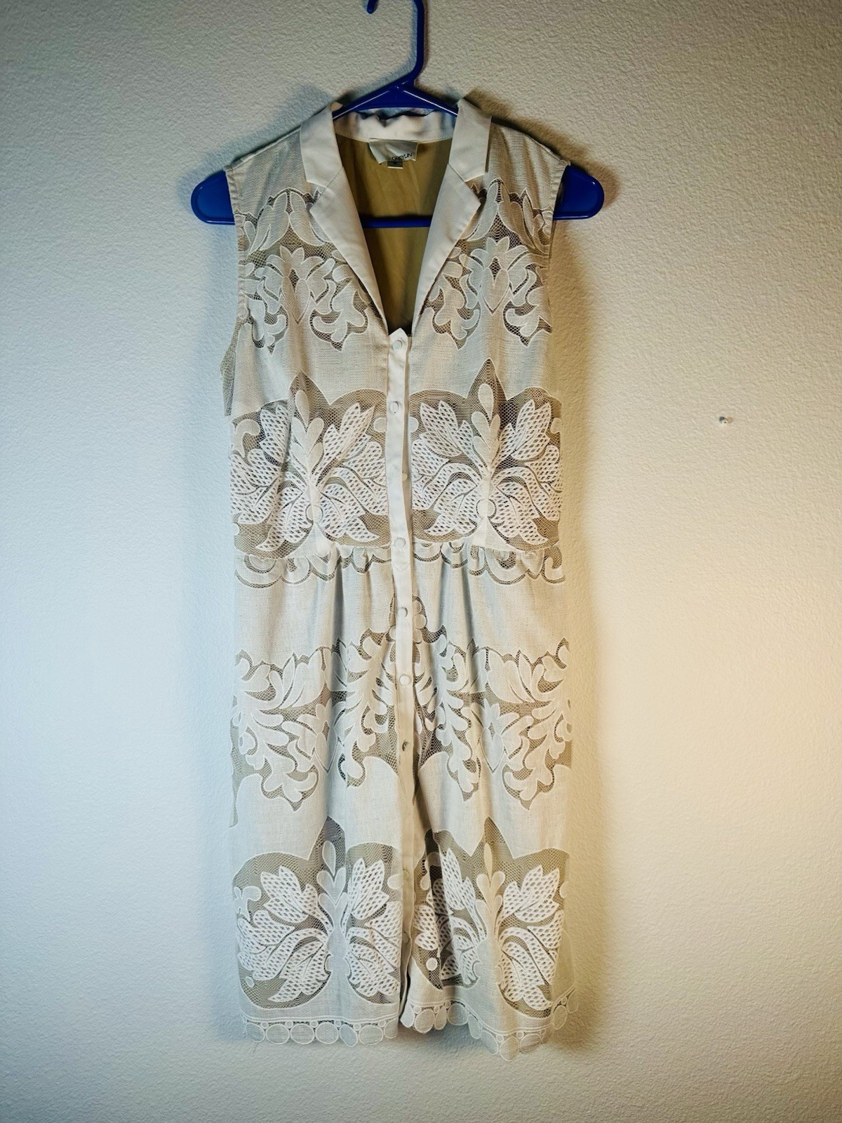 Greylin Cream Lace Overlay Sleeveless Shirt Dress Sheath Size Small