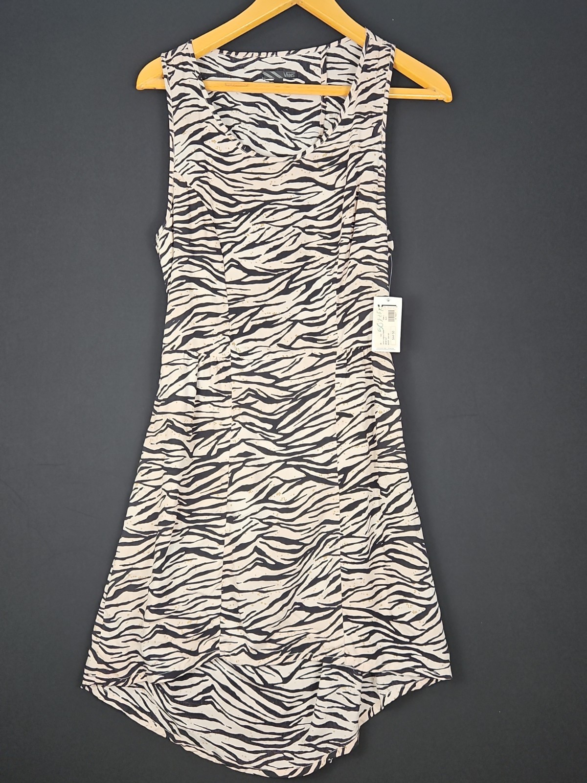 Vans Leigha Empire Dress Large Zebra Print Sleeveless Black Ivory Retired Rare