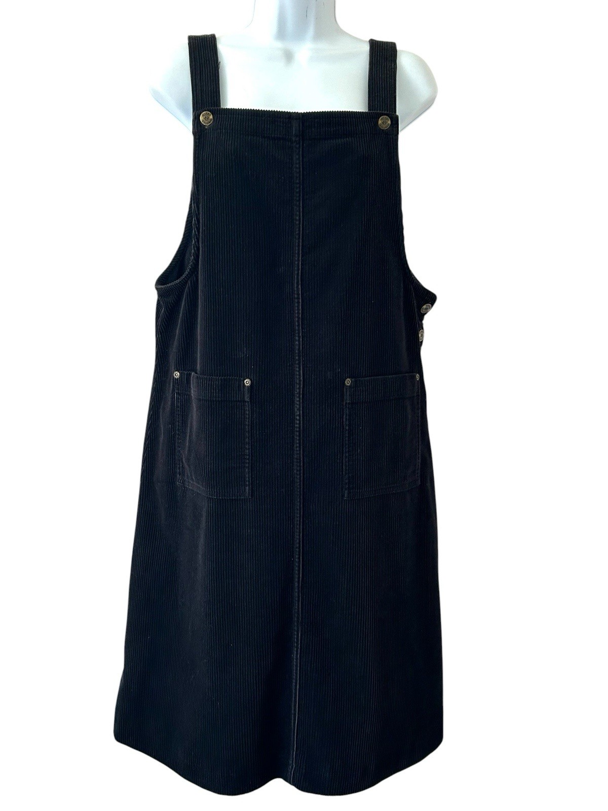 Susan Bristol Vintage 90s Pinafore Jumper Black Wide Corduroy Size L Midi