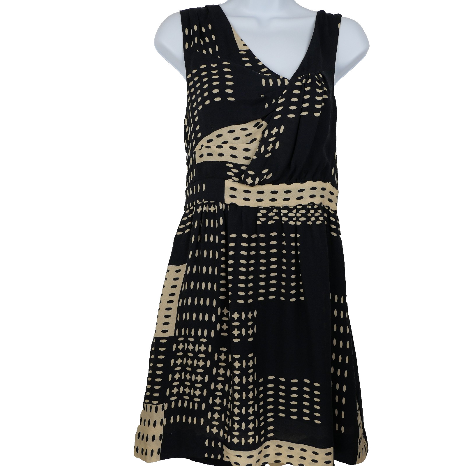 Anthropologie Leifsdottir Silk Dress Navy Cream Above Knee Womens Size 4 V Neck