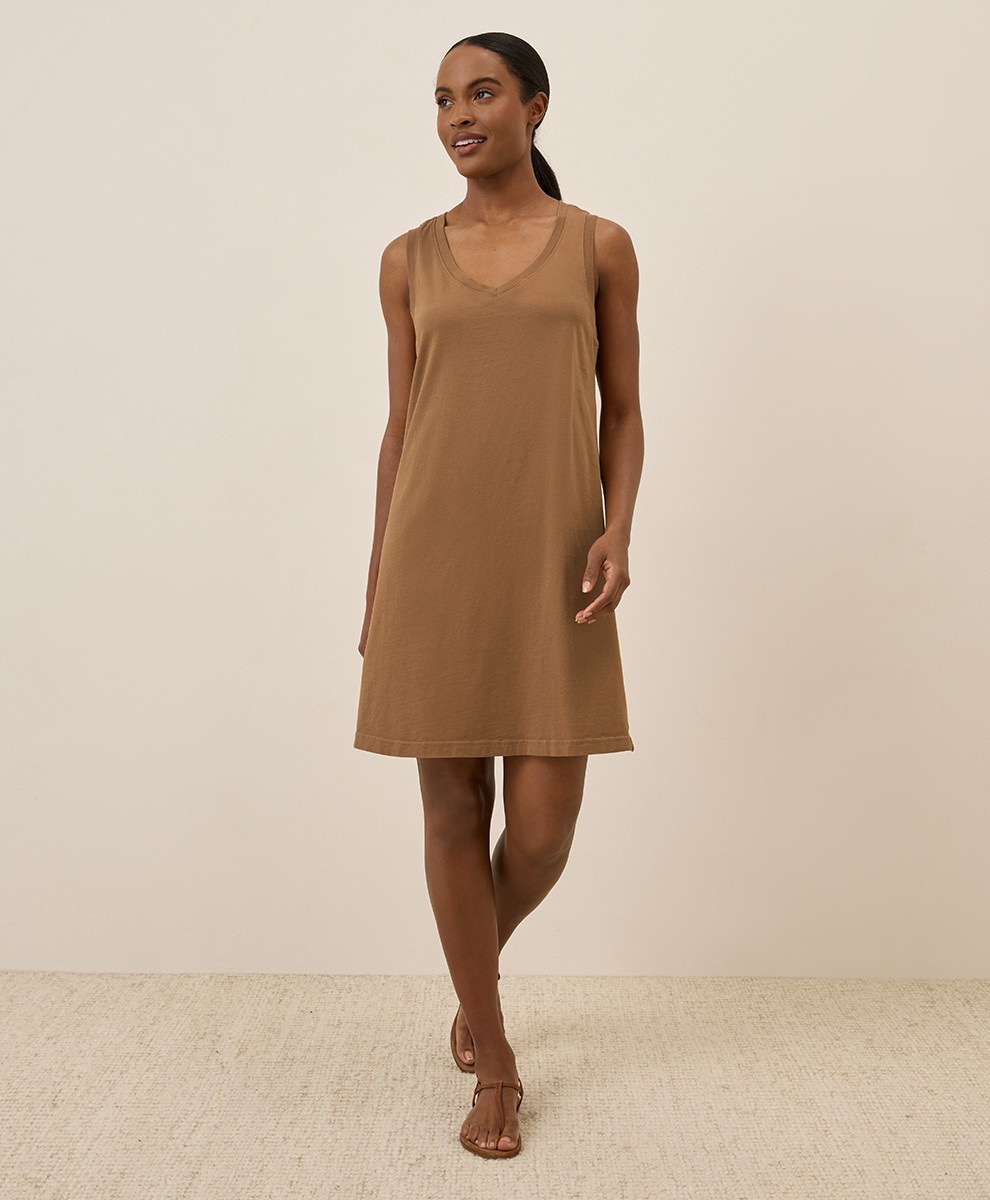 Pact Women’s Softspun A-Line Tank Dress Small Brown Sugar Comfortable Casual