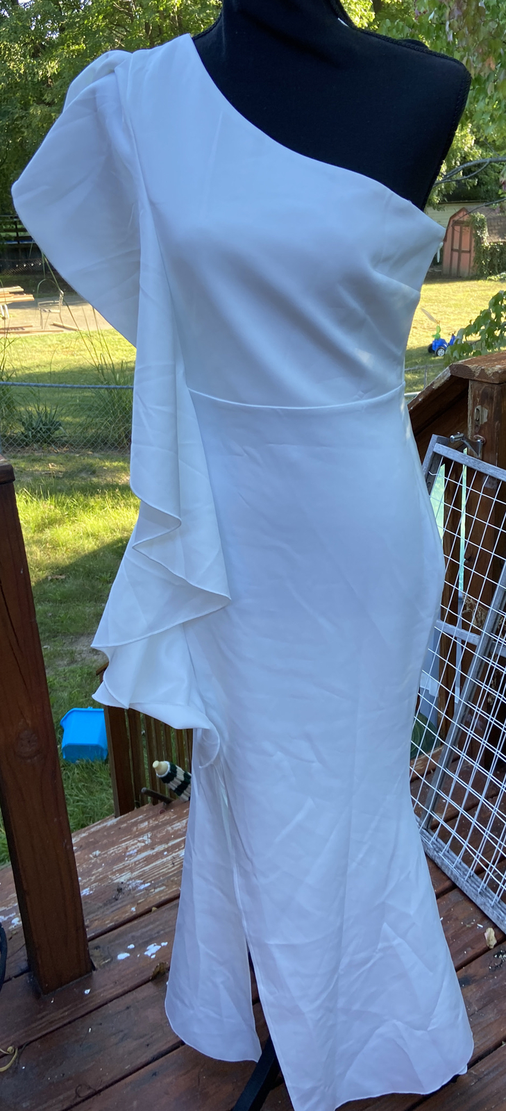 Ababalaya One Shoulder Ruffled Long White Cocktail Dress Slid Medium New NWT