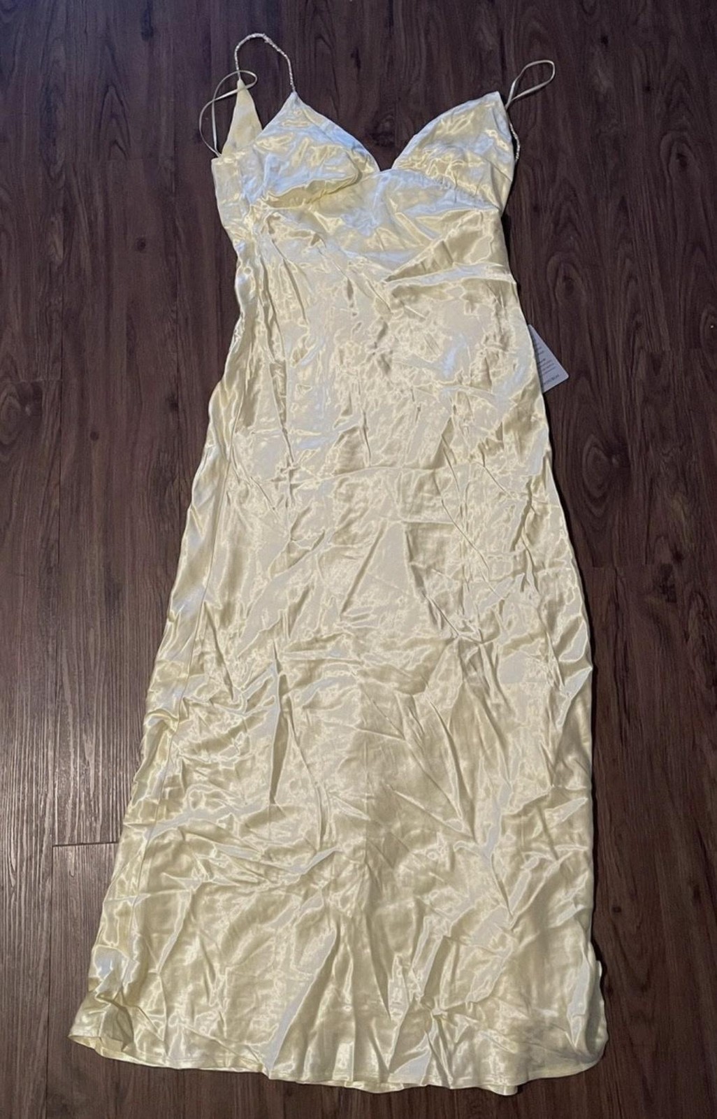 Bardot Dress Womens Medium Canary Yellow Capri Diamonte Slip Satin Formal NWT
